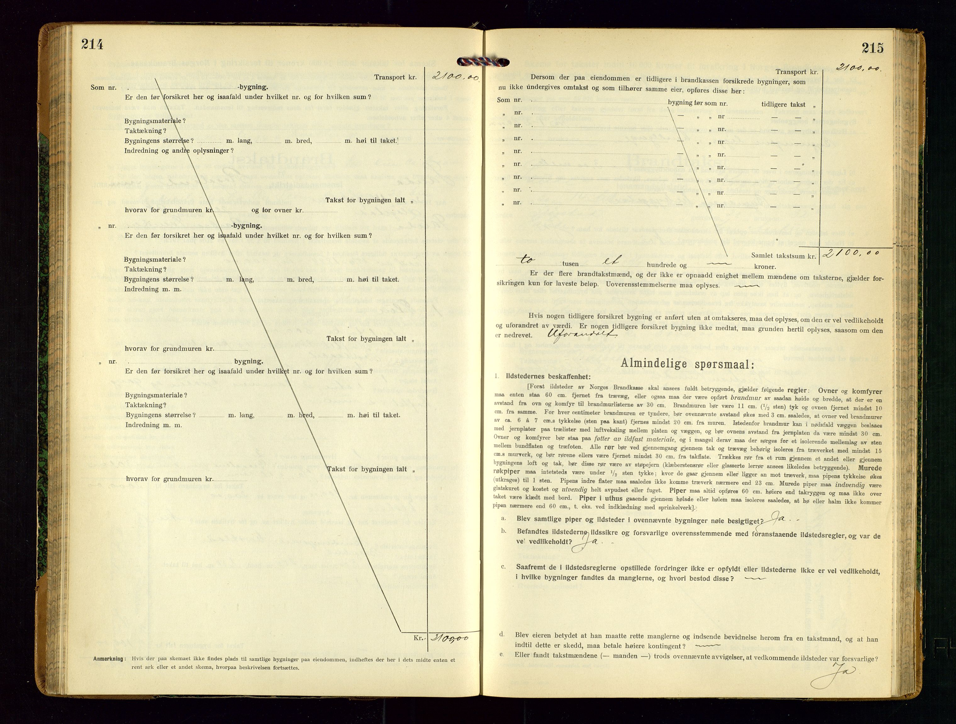 Sauda lensmannskontor, AV/SAST-A-100177/Gob/L0002: Branntakstprotokoll - skjematakst, 1916-1928, s. 214-215