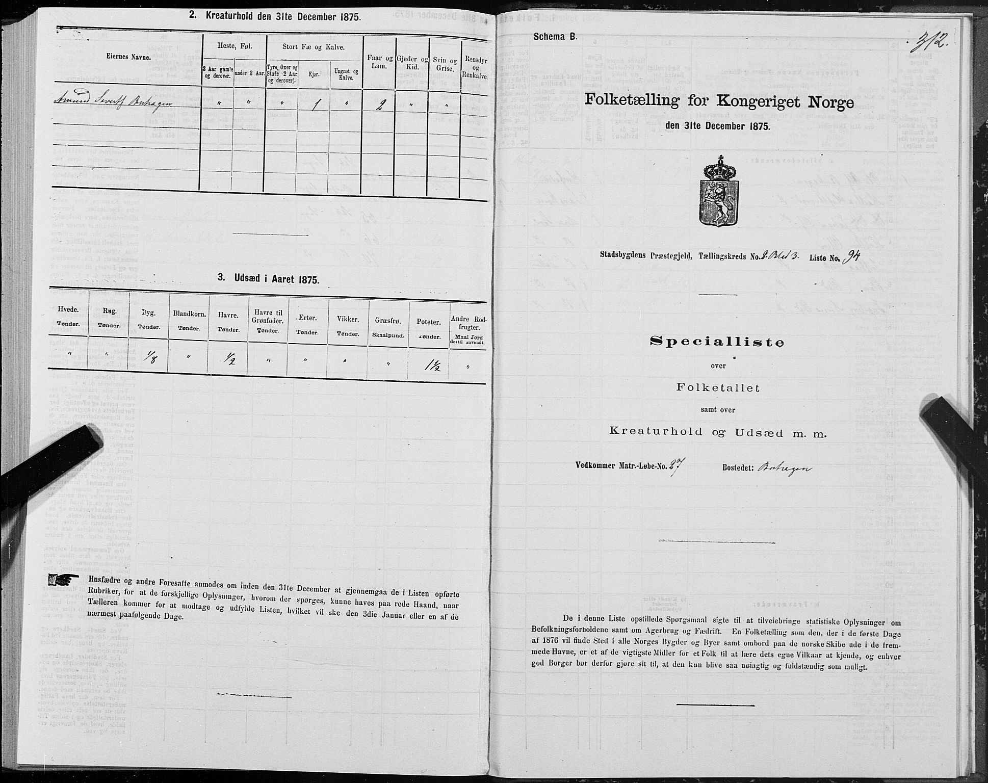 SAT, Folketelling 1875 for 1625P Stadsbygd prestegjeld, 1875, s. 1312