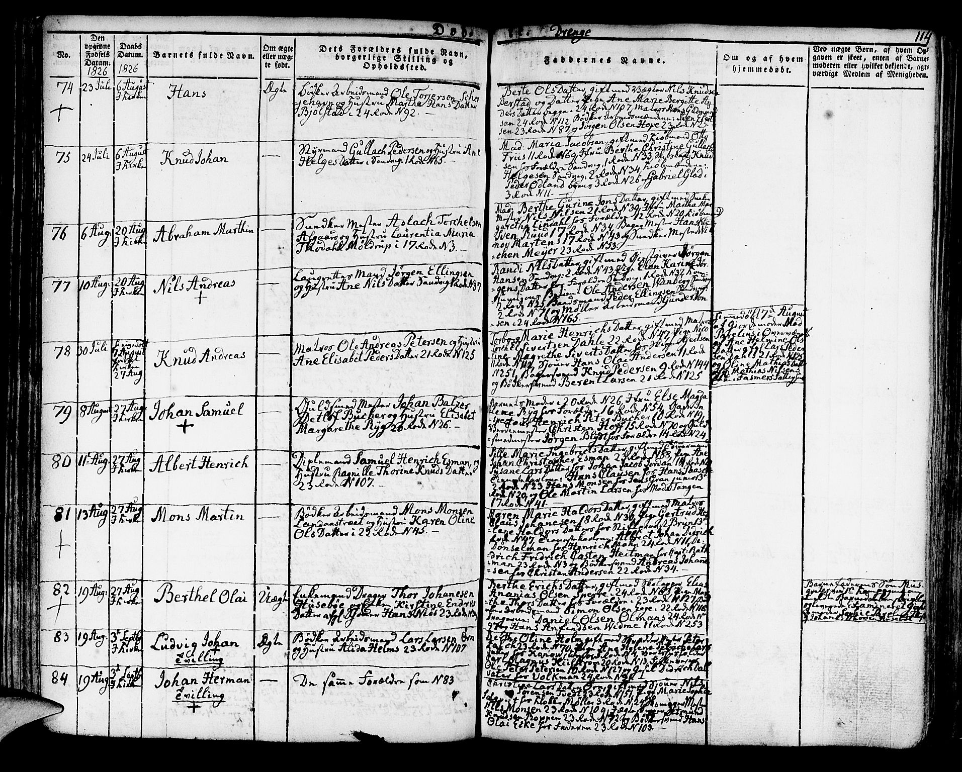 Korskirken sokneprestembete, AV/SAB-A-76101/H/Hab: Klokkerbok nr. A 3, 1821-1831, s. 114