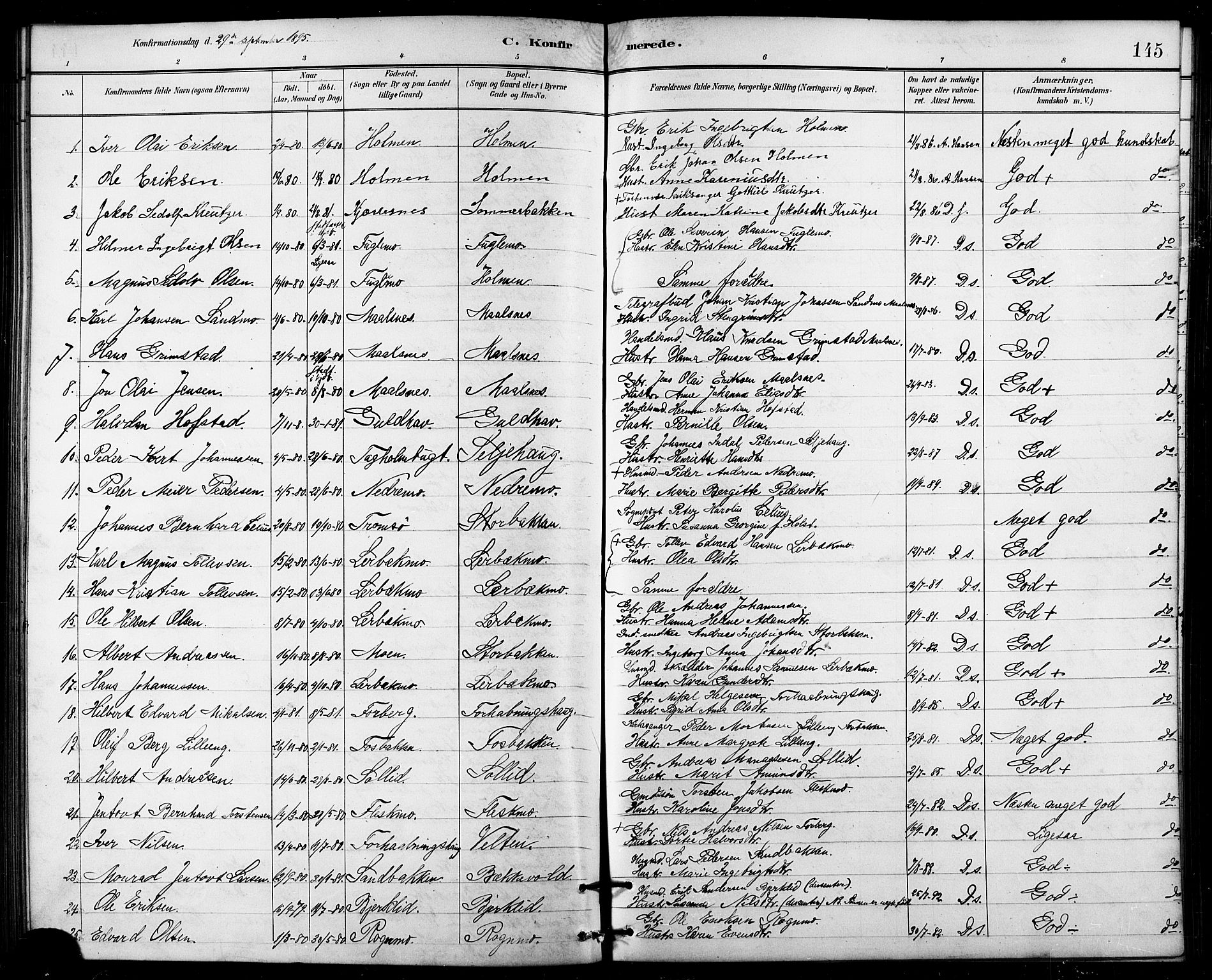 Målselv sokneprestembete, AV/SATØ-S-1311/G/Ga/Gab/L0004klokker: Klokkerbok nr. 4, 1885-1901, s. 145