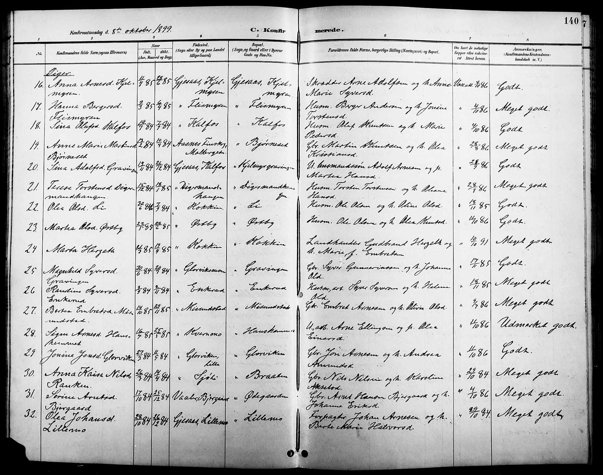 Åsnes prestekontor, AV/SAH-PREST-042/H/Ha/Hab/L0005: Klokkerbok nr. 5, 1895-1920, s. 140