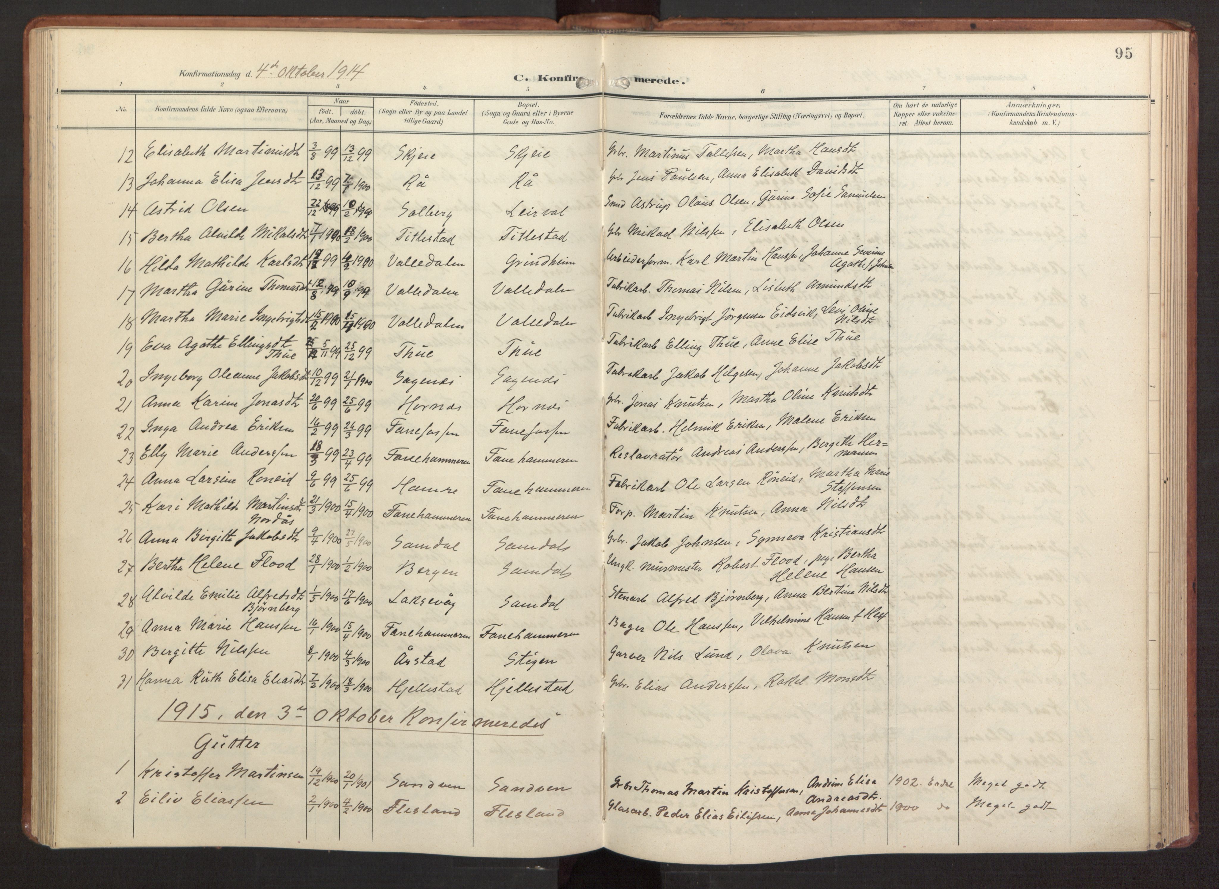 Fana Sokneprestembete, AV/SAB-A-75101/H/Haa/Haab/L0004: Ministerialbok nr. B 4, 1908-1915, s. 95