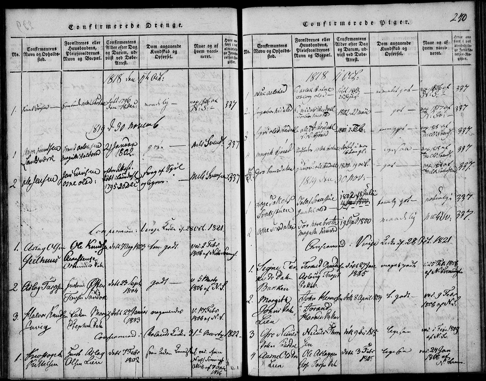 Vinje kirkebøker, AV/SAKO-A-312/F/Fb/L0001: Ministerialbok nr. II 1, 1814-1843, s. 240