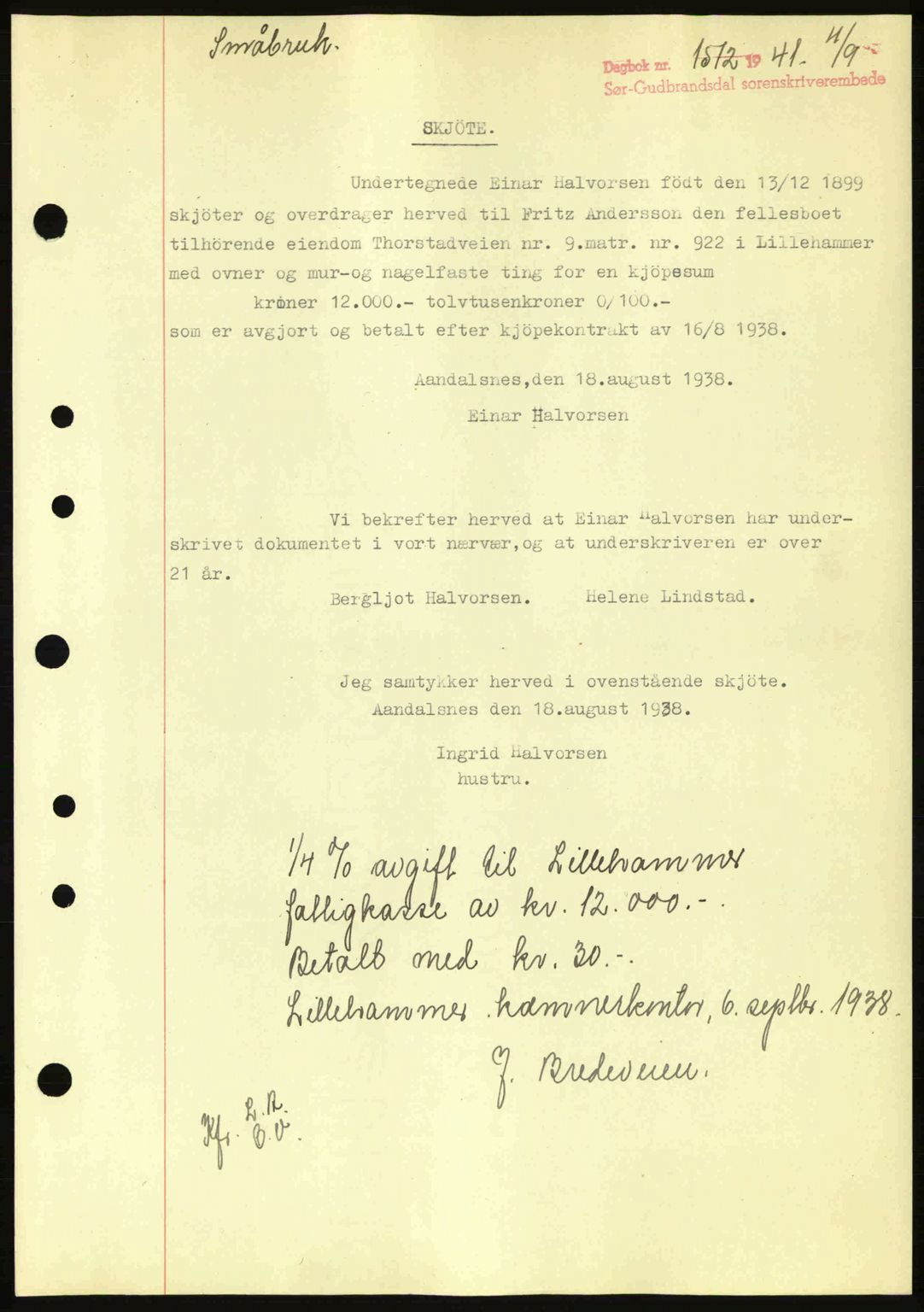 Sør-Gudbrandsdal tingrett, SAH/TING-004/H/Hb/Hbd/L0009: Pantebok nr. A9, 1941-1941, Dagboknr: 1512/1941