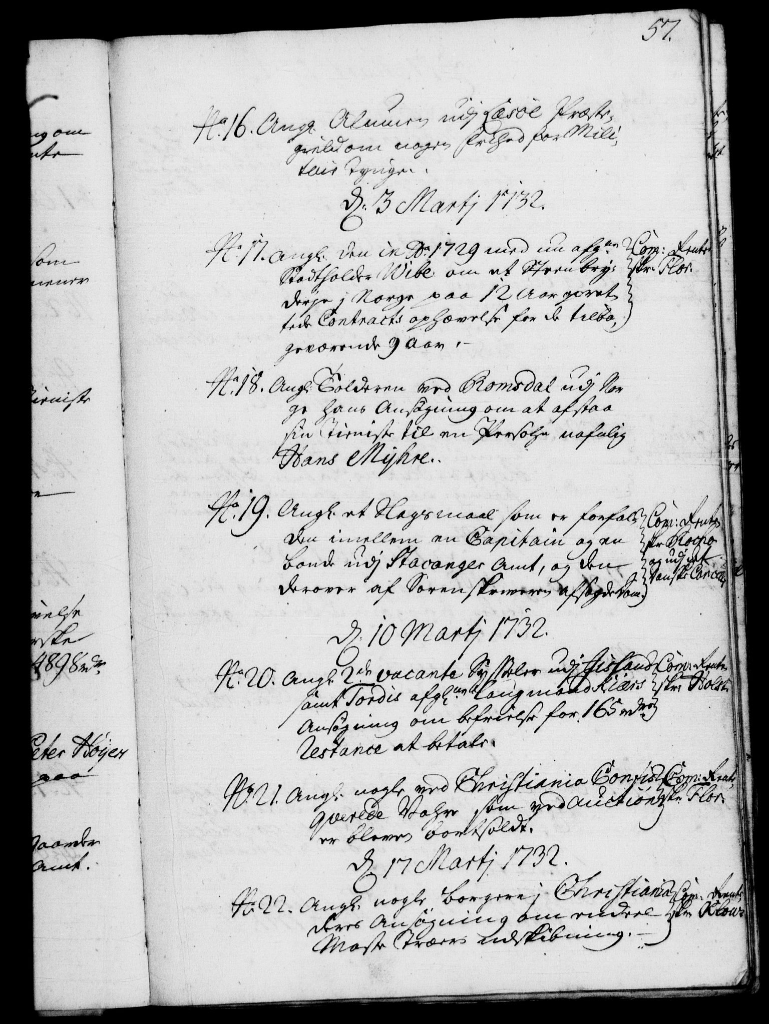 Rentekammeret, Kammerkanselliet, RA/EA-3111/G/Gf/Gfb/L0003: Register til norske relasjons- og resolusjonsprotokoller (merket RK 52.98), 1729-1736, s. 57