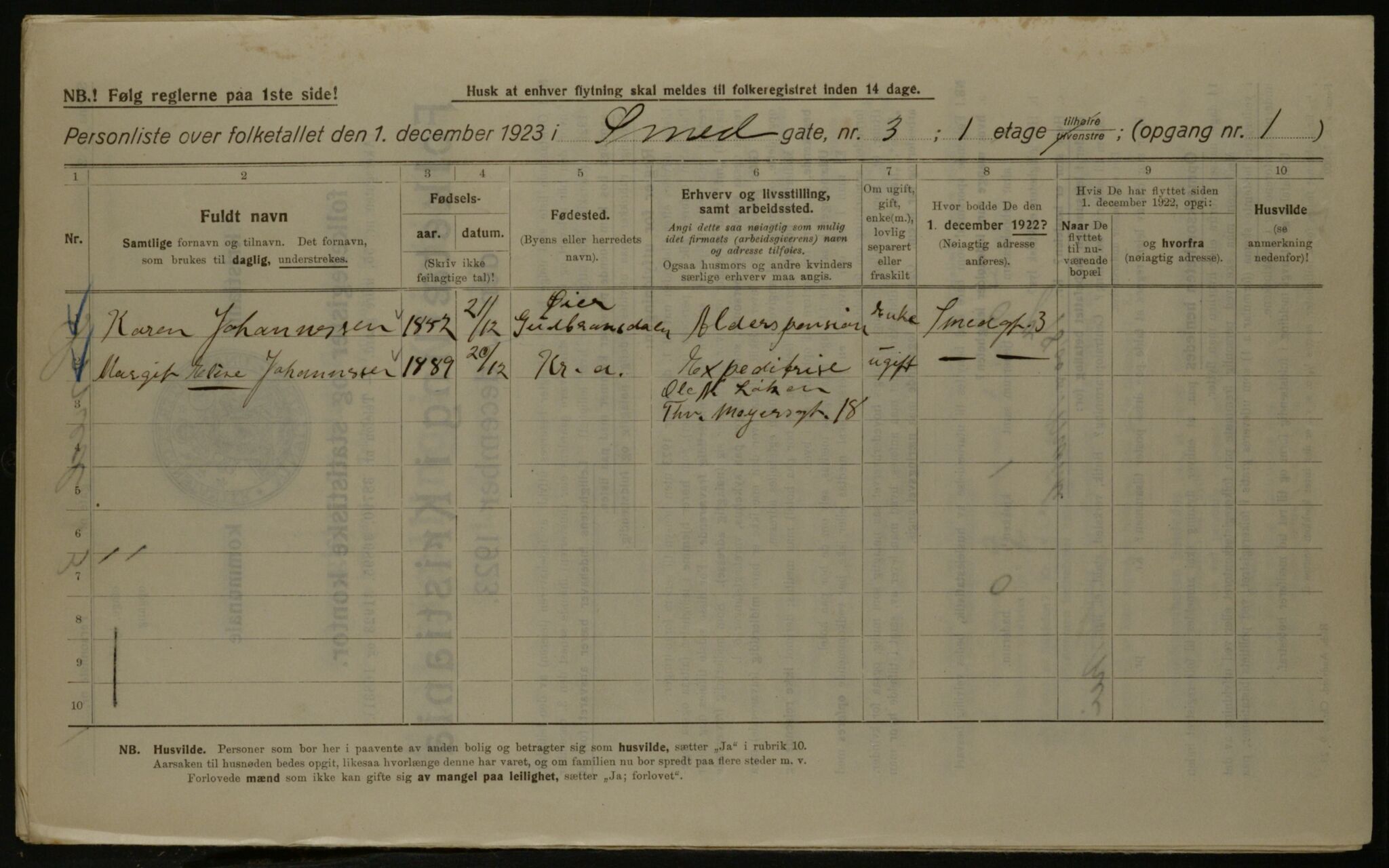 OBA, Kommunal folketelling 1.12.1923 for Kristiania, 1923, s. 107215