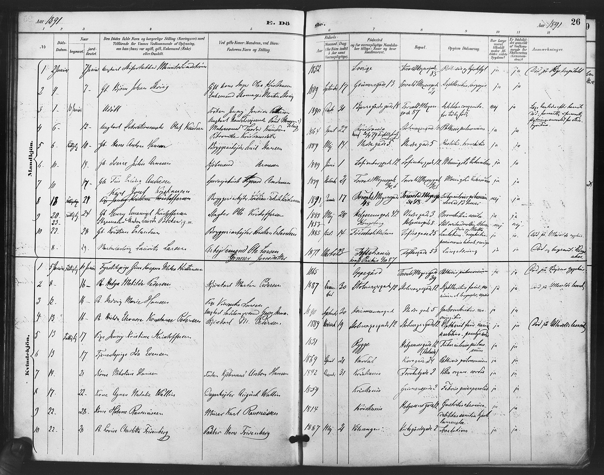 Paulus prestekontor Kirkebøker, AV/SAO-A-10871/F/Fa/L0011: Ministerialbok nr. 11, 1889-1897, s. 26
