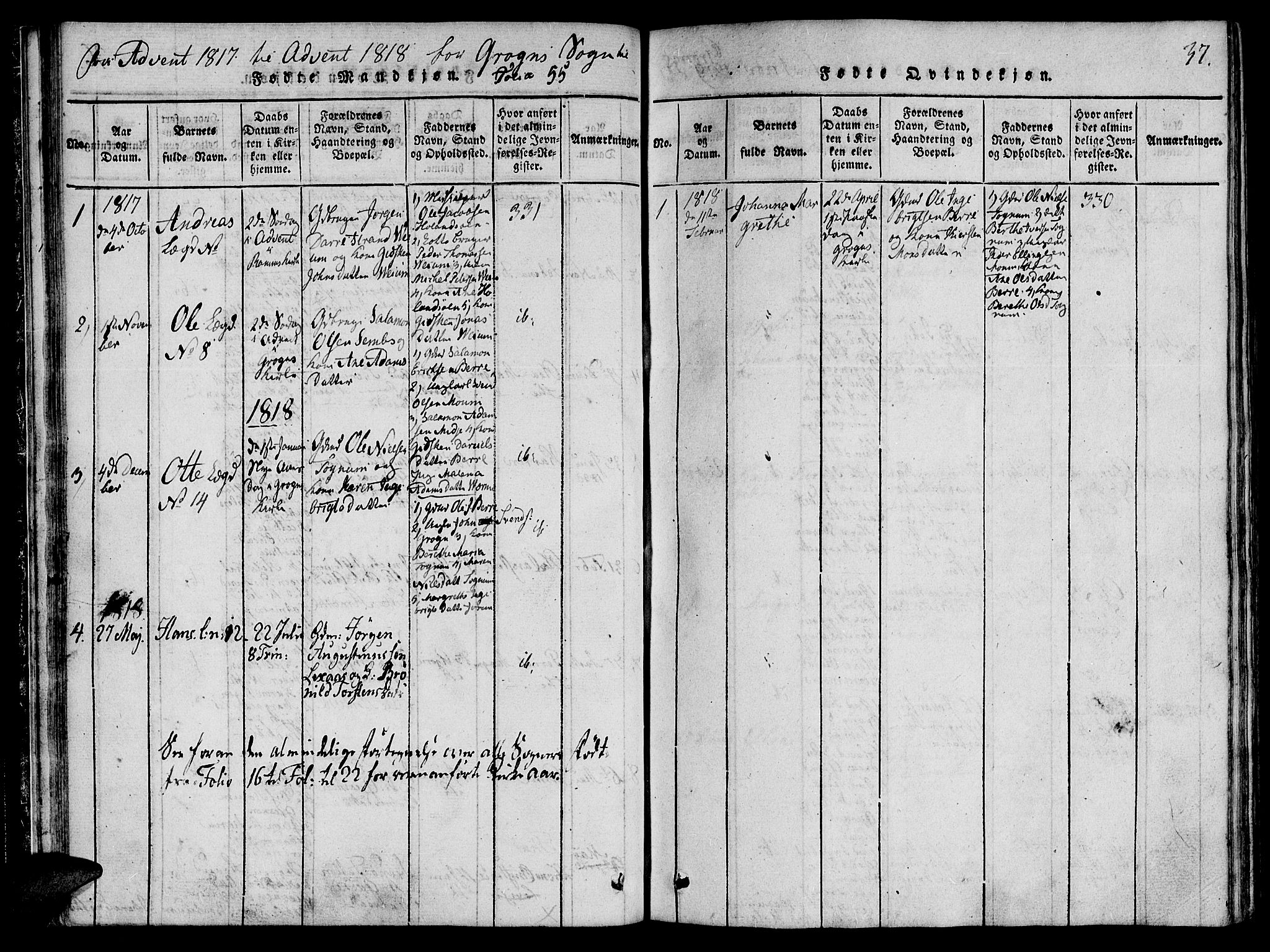 Ministerialprotokoller, klokkerbøker og fødselsregistre - Nord-Trøndelag, AV/SAT-A-1458/764/L0546: Ministerialbok nr. 764A06 /2, 1817-1822, s. 37