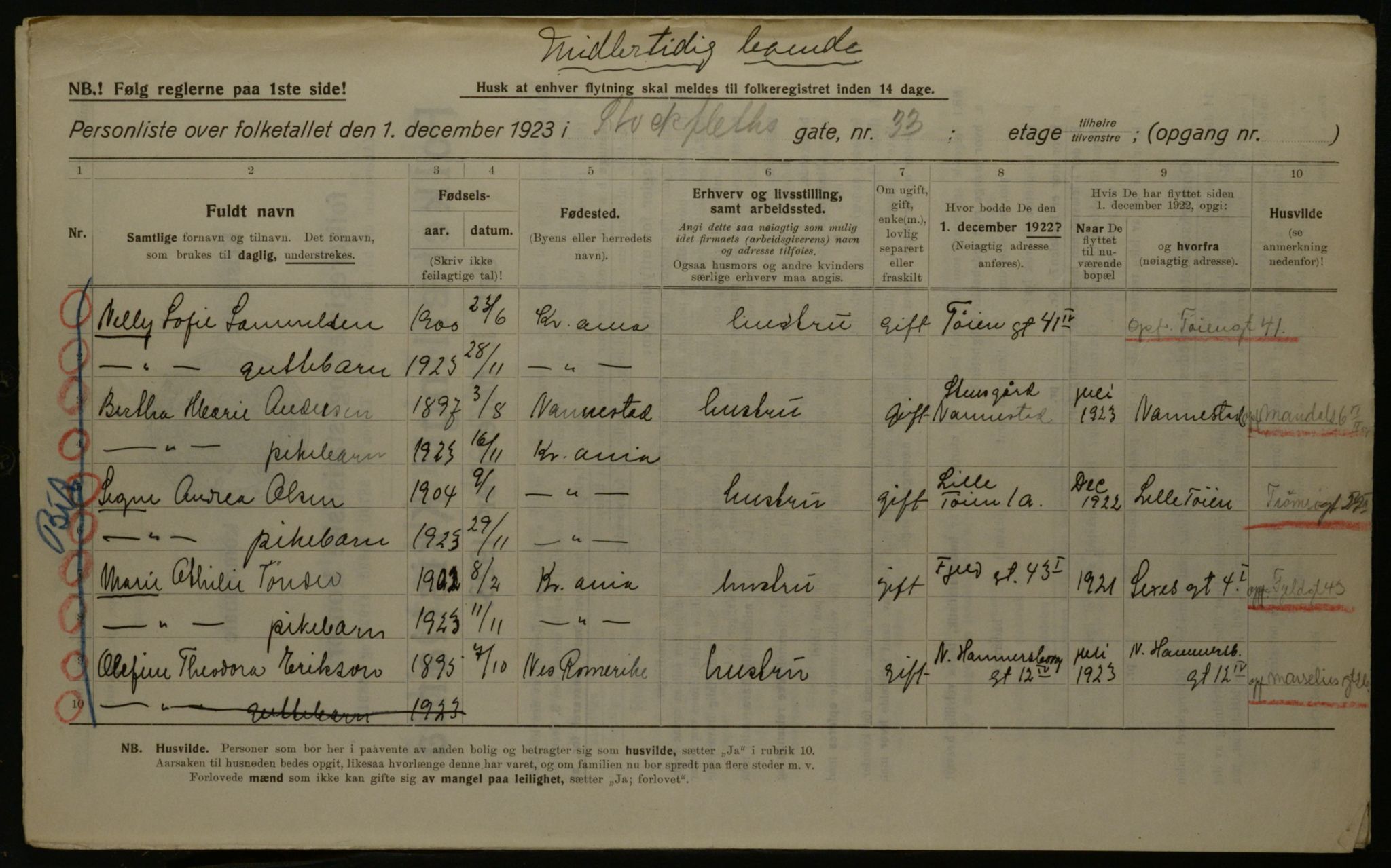 OBA, Kommunal folketelling 1.12.1923 for Kristiania, 1923, s. 112907
