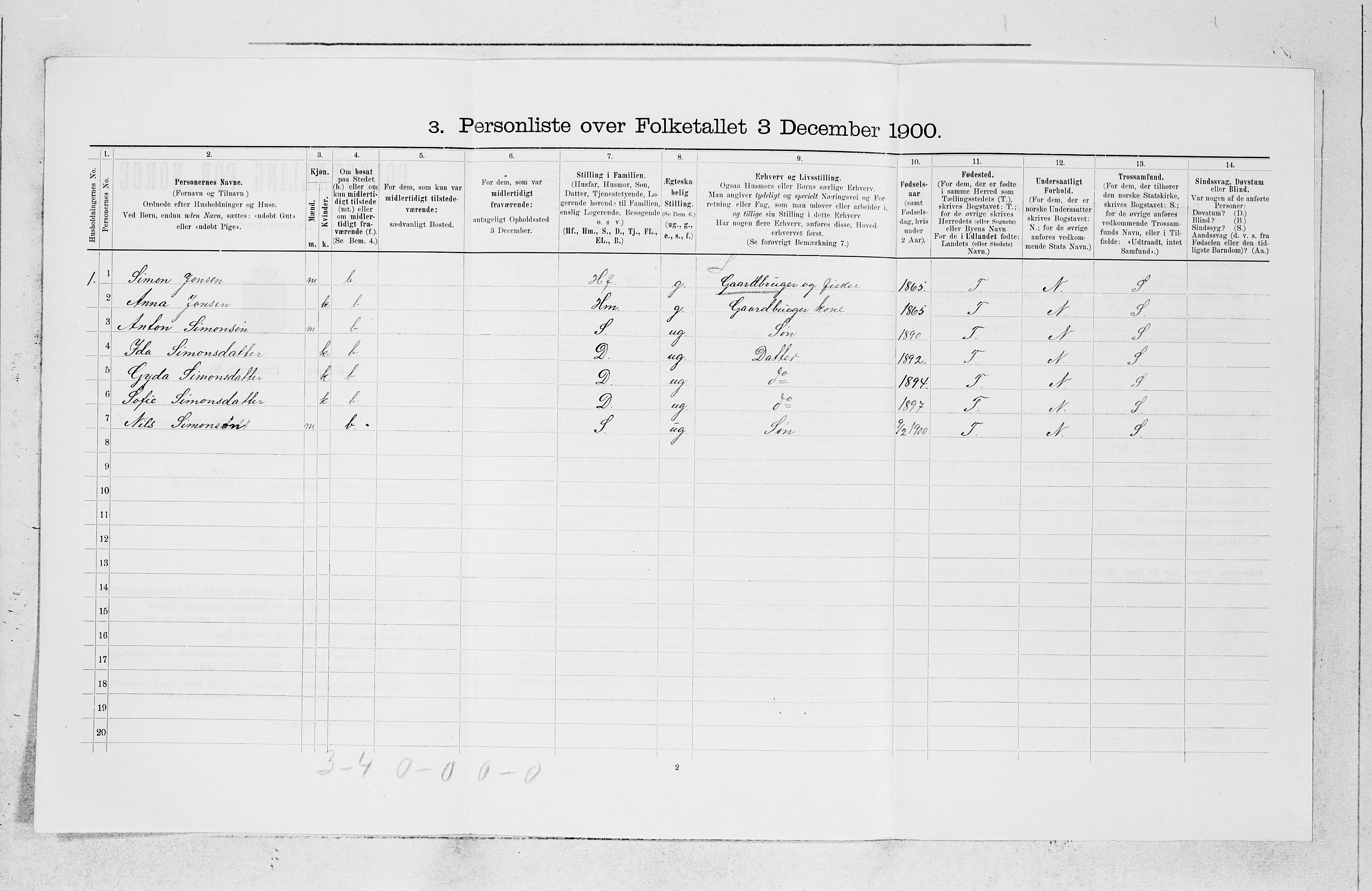 SAB, Folketelling 1900 for 1218 Finnås herred, 1900, s. 390