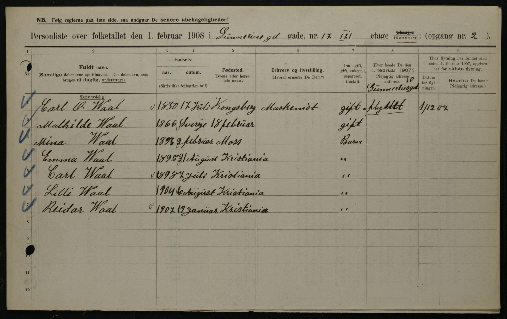 OBA, Kommunal folketelling 1.2.1908 for Kristiania kjøpstad, 1908, s. 5237