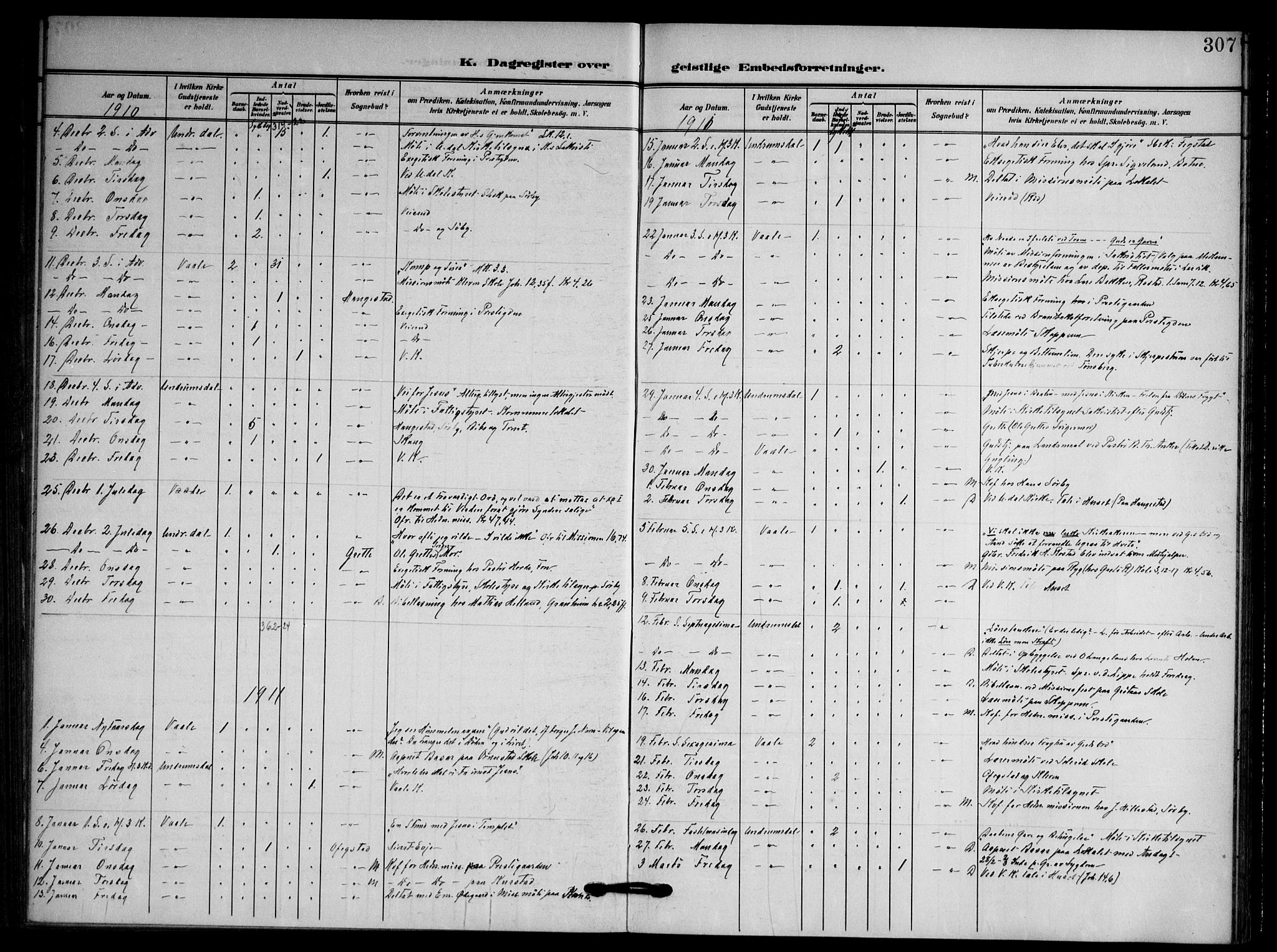 Våle kirkebøker, AV/SAKO-A-334/F/Fa/L0012: Ministerialbok nr. I 12, 1907-1934, s. 307