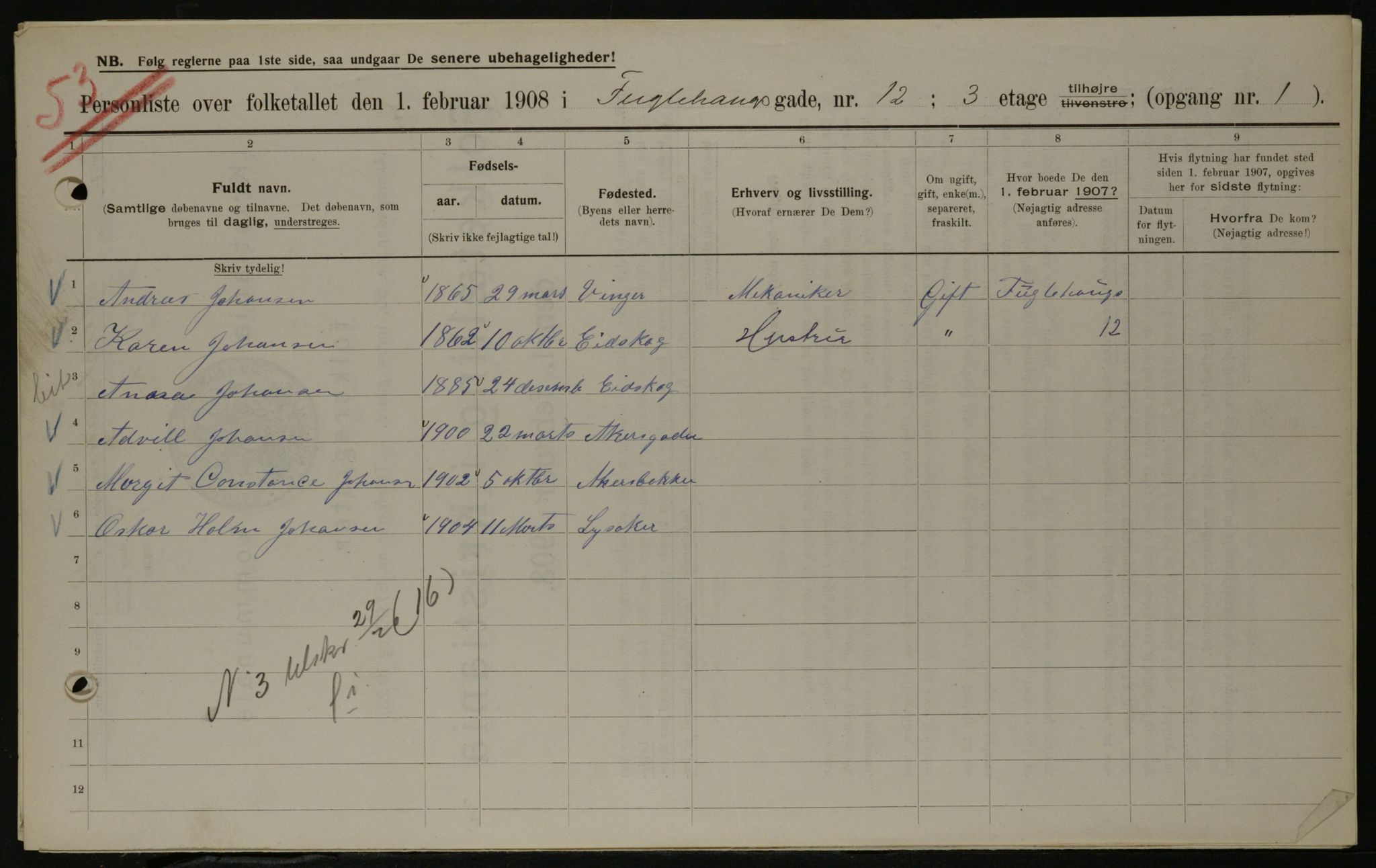 OBA, Kommunal folketelling 1.2.1908 for Kristiania kjøpstad, 1908, s. 25637