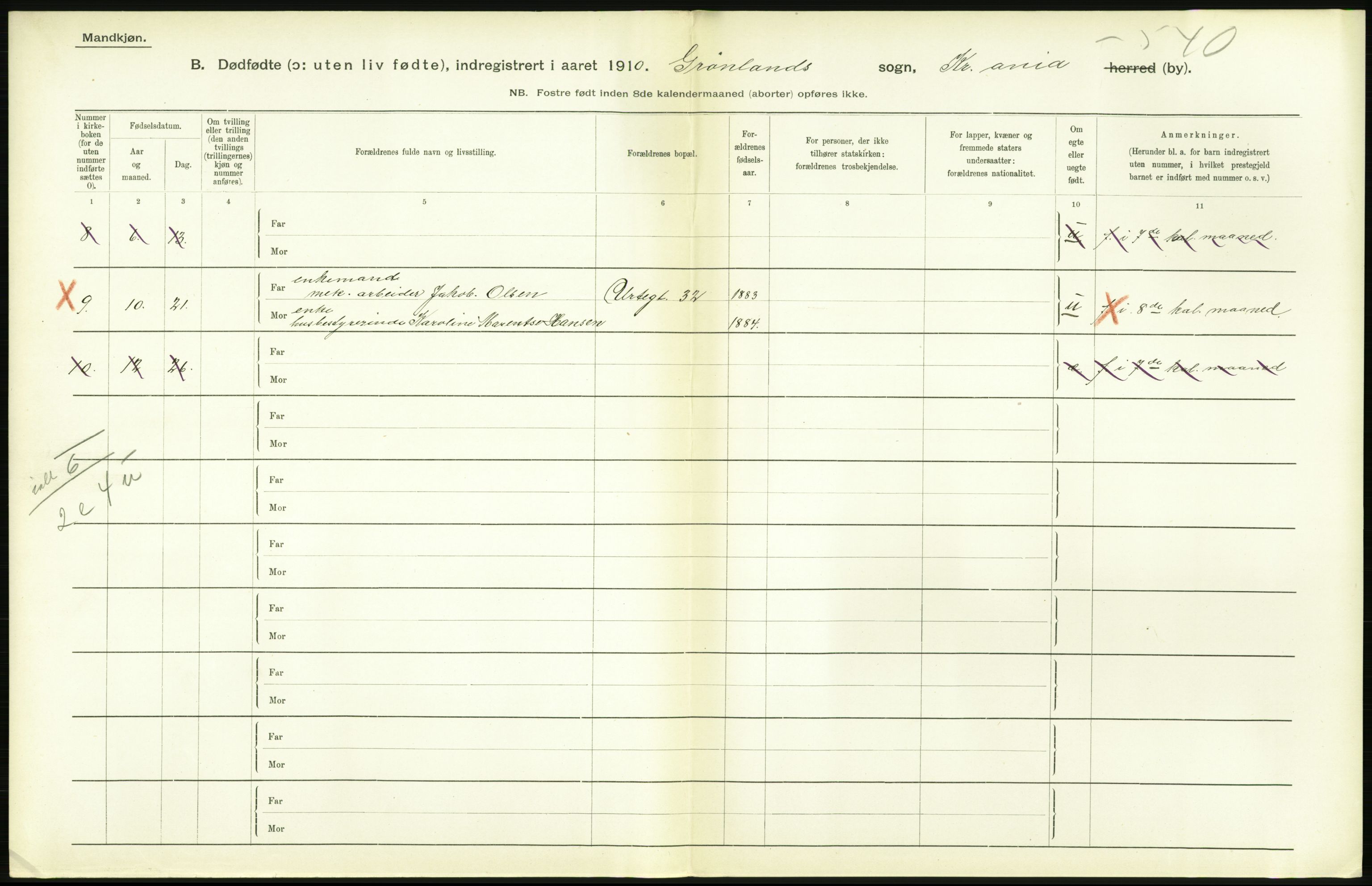 Statistisk sentralbyrå, Sosiodemografiske emner, Befolkning, RA/S-2228/D/Df/Dfa/Dfah/L0009: Kristiania: Gifte og dødfødte., 1910, s. 786