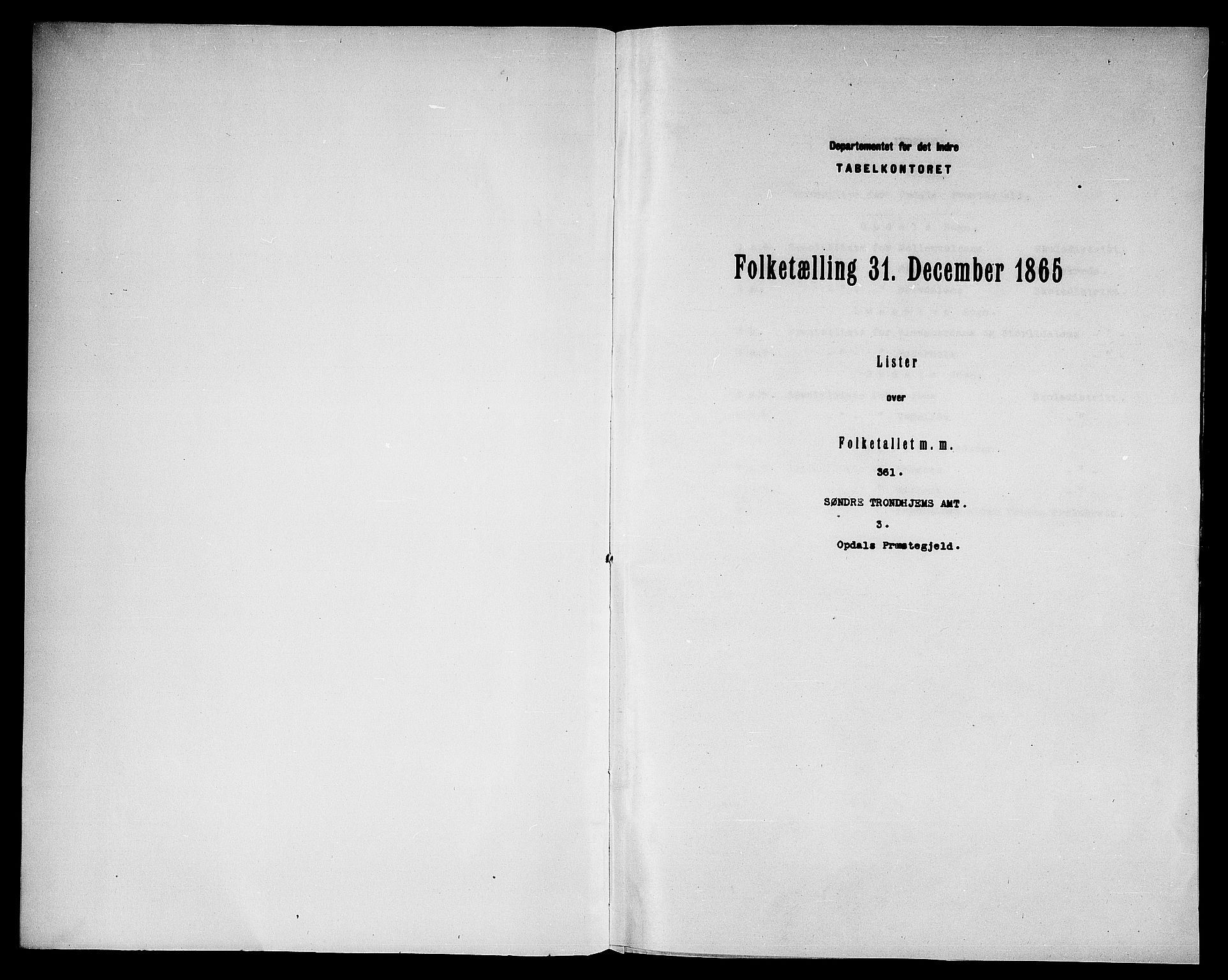 RA, Folketelling 1865 for 1634P Oppdal prestegjeld, 1865, s. 3