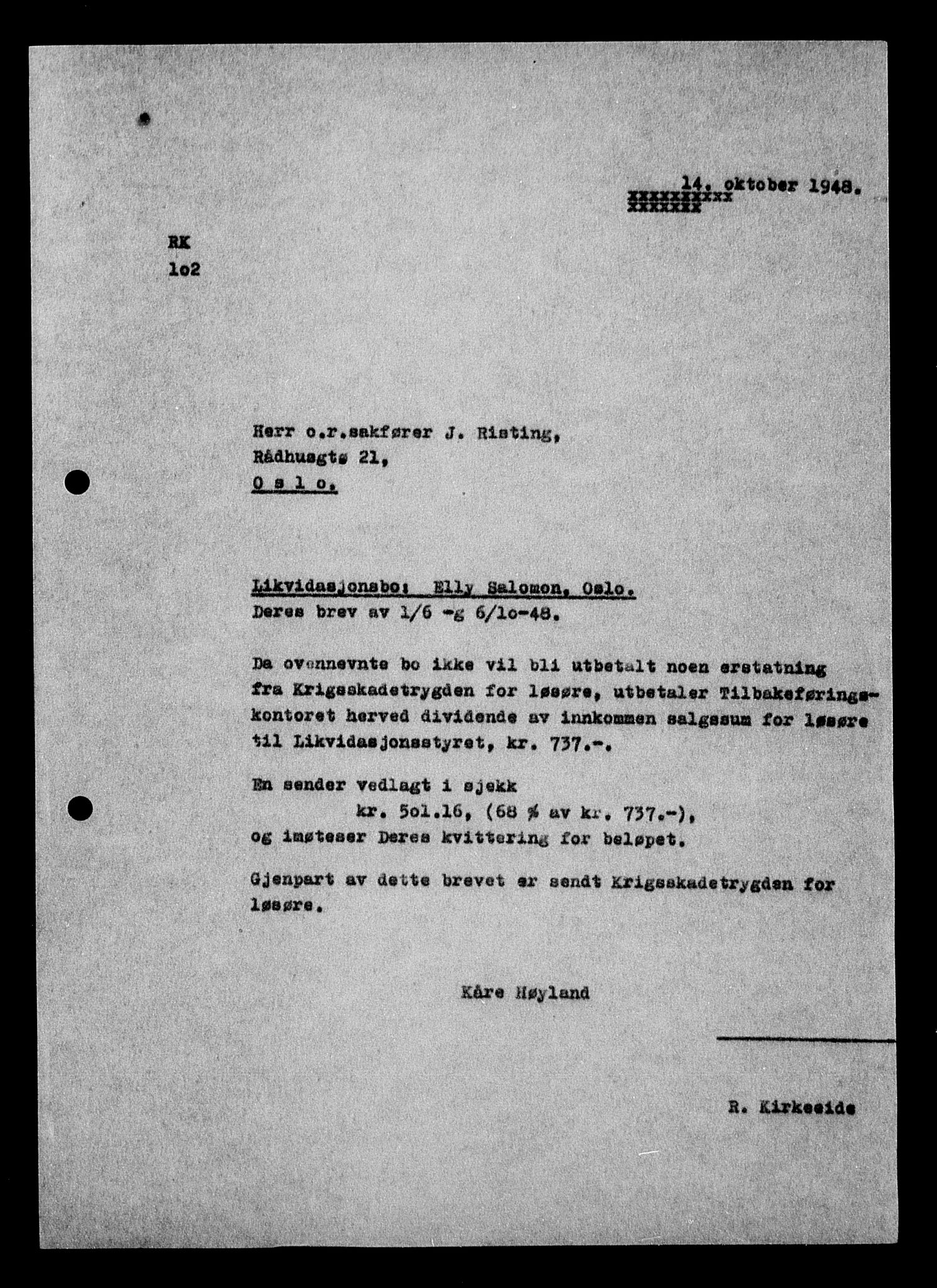 Justisdepartementet, Tilbakeføringskontoret for inndratte formuer, AV/RA-S-1564/H/Hc/Hcc/L0976: --, 1945-1947, s. 4