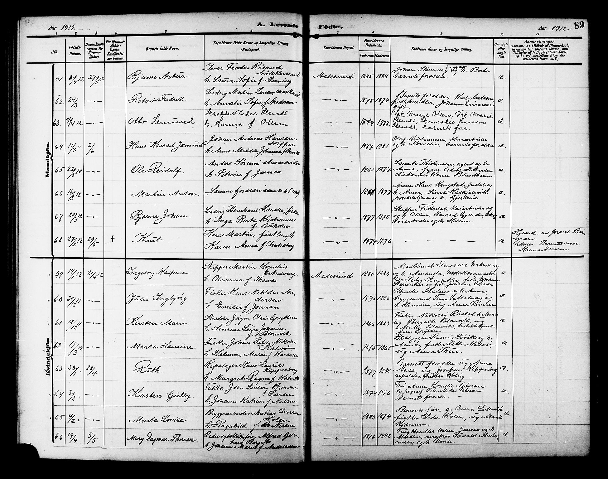 Ministerialprotokoller, klokkerbøker og fødselsregistre - Møre og Romsdal, AV/SAT-A-1454/529/L0471: Klokkerbok nr. 529C08, 1909-1921, s. 89