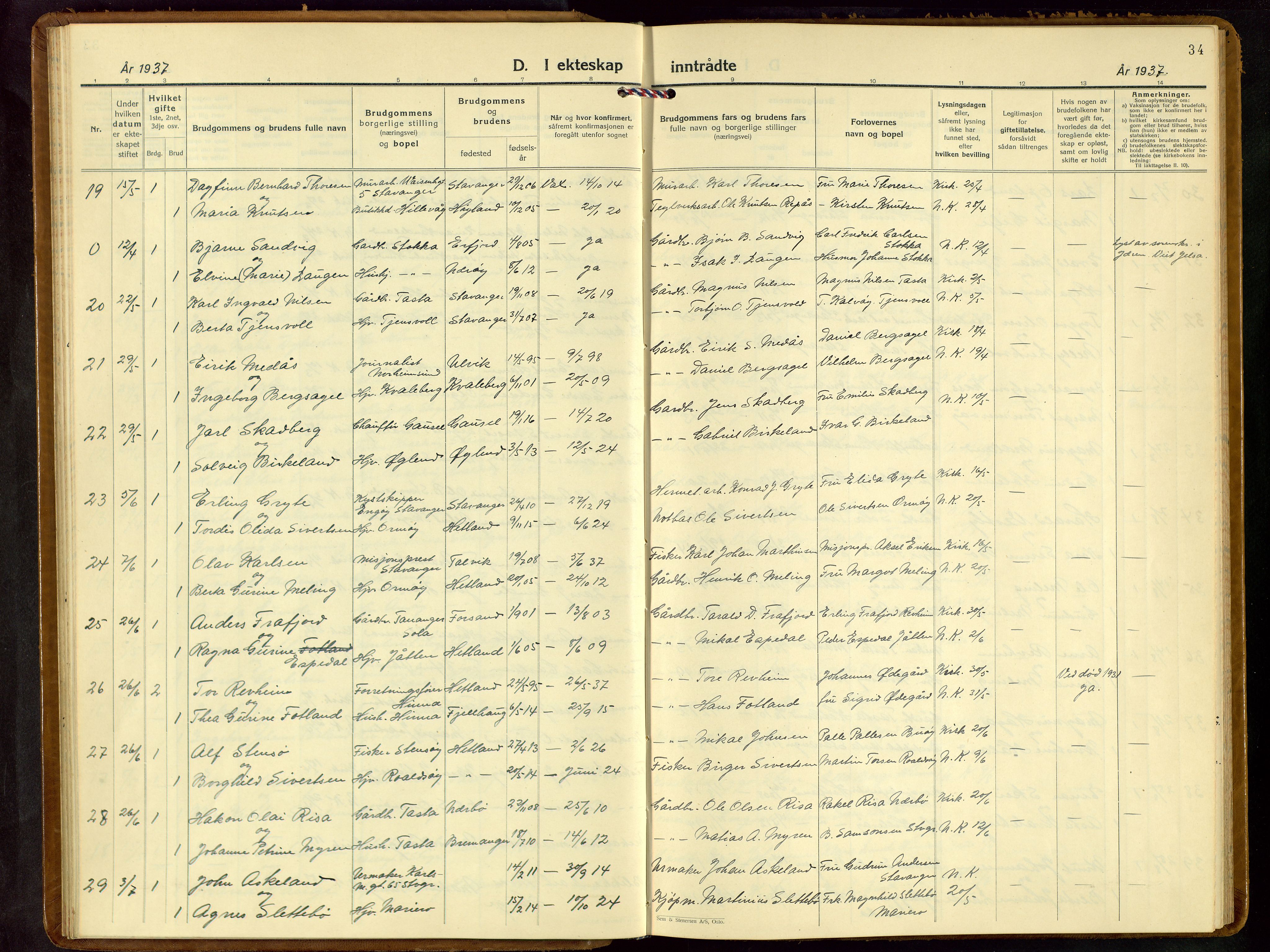 Hetland sokneprestkontor, SAST/A-101826/30/30BB/L0013: Klokkerbok nr. B 13, 1931-1952, s. 34