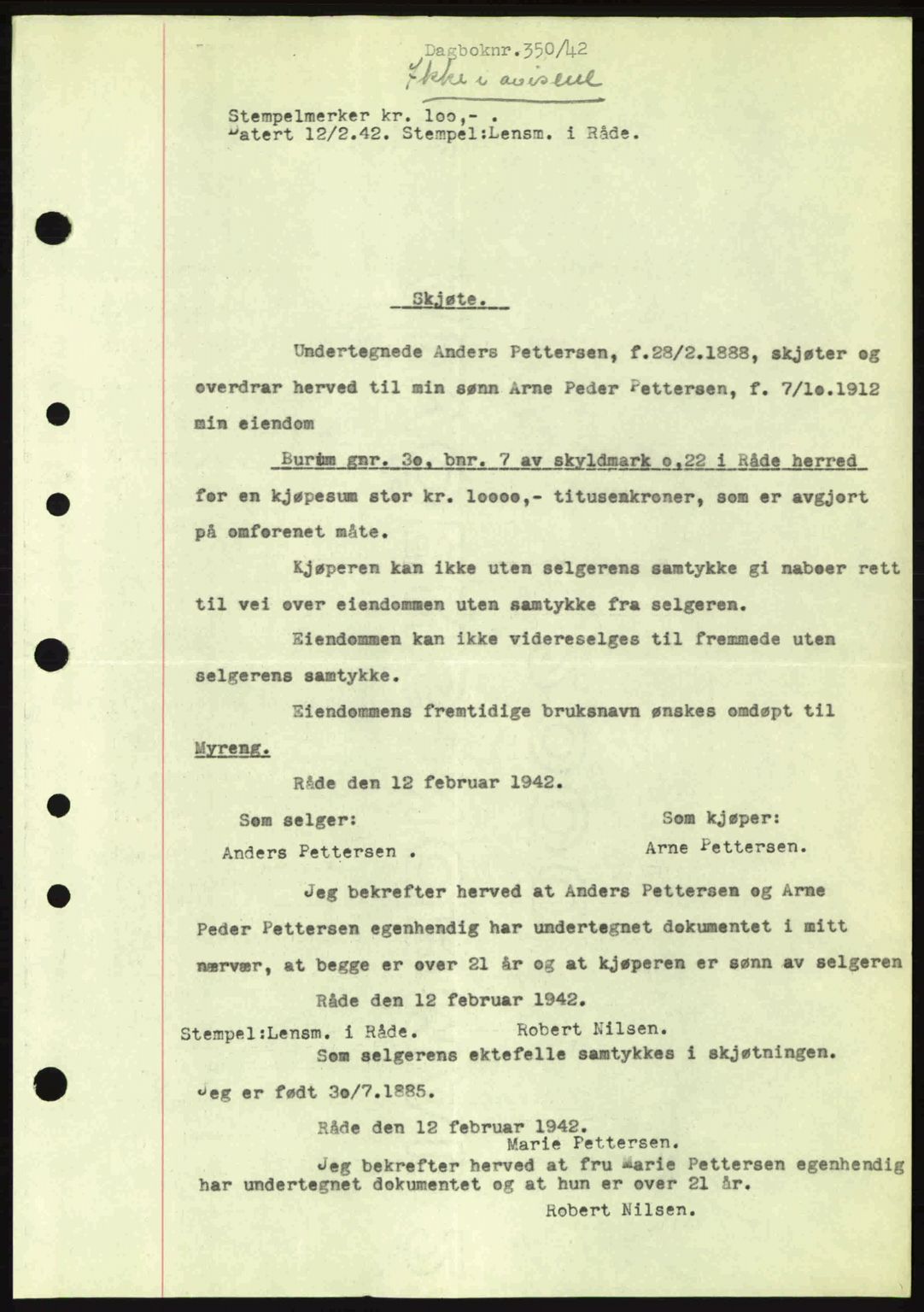 Moss sorenskriveri, SAO/A-10168: Pantebok nr. A9, 1941-1942, Dagboknr: 350/1942