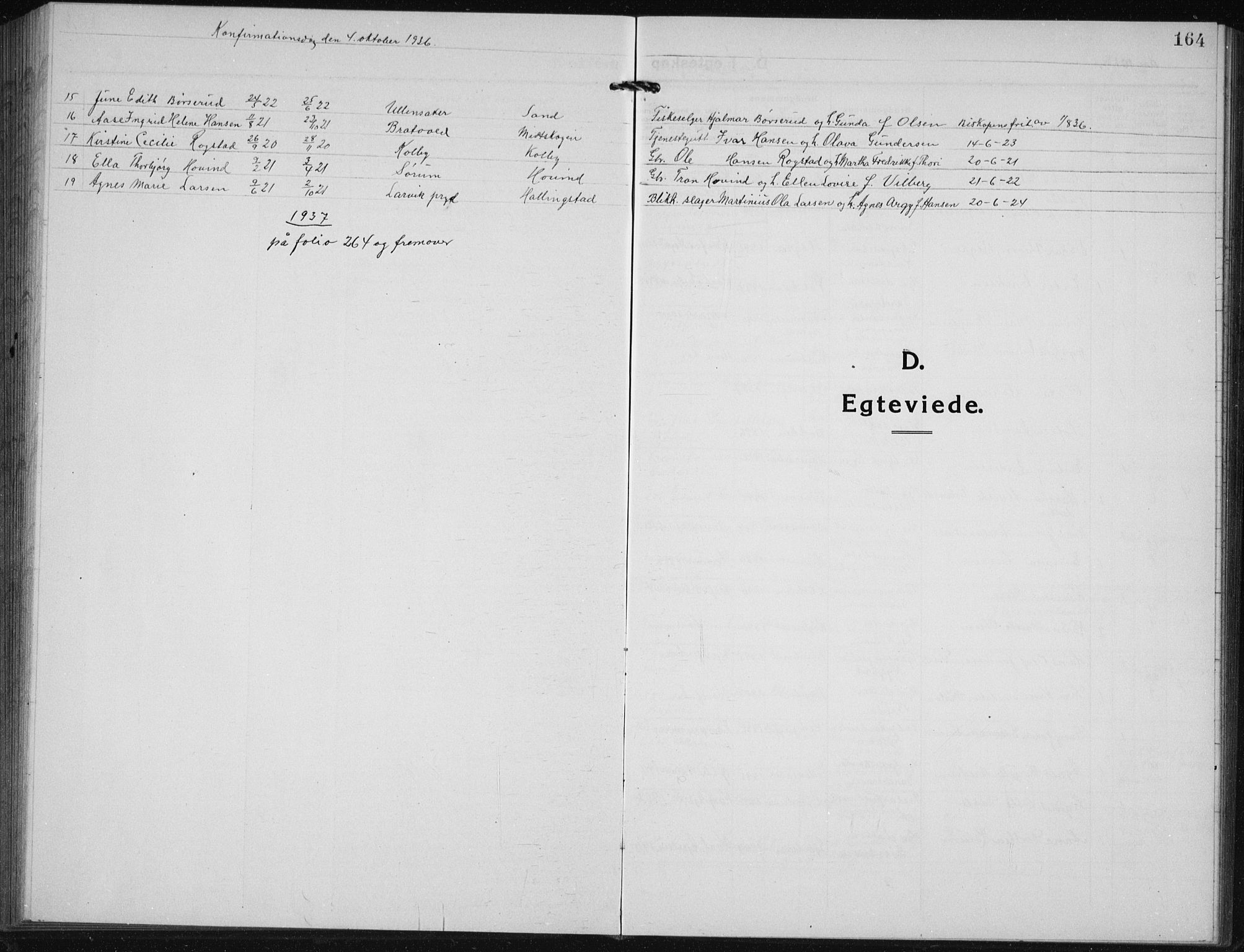 Ullensaker prestekontor Kirkebøker, SAO/A-10236a/G/Gb/L0002: Klokkerbok nr. II 2, 1917-1941, s. 164