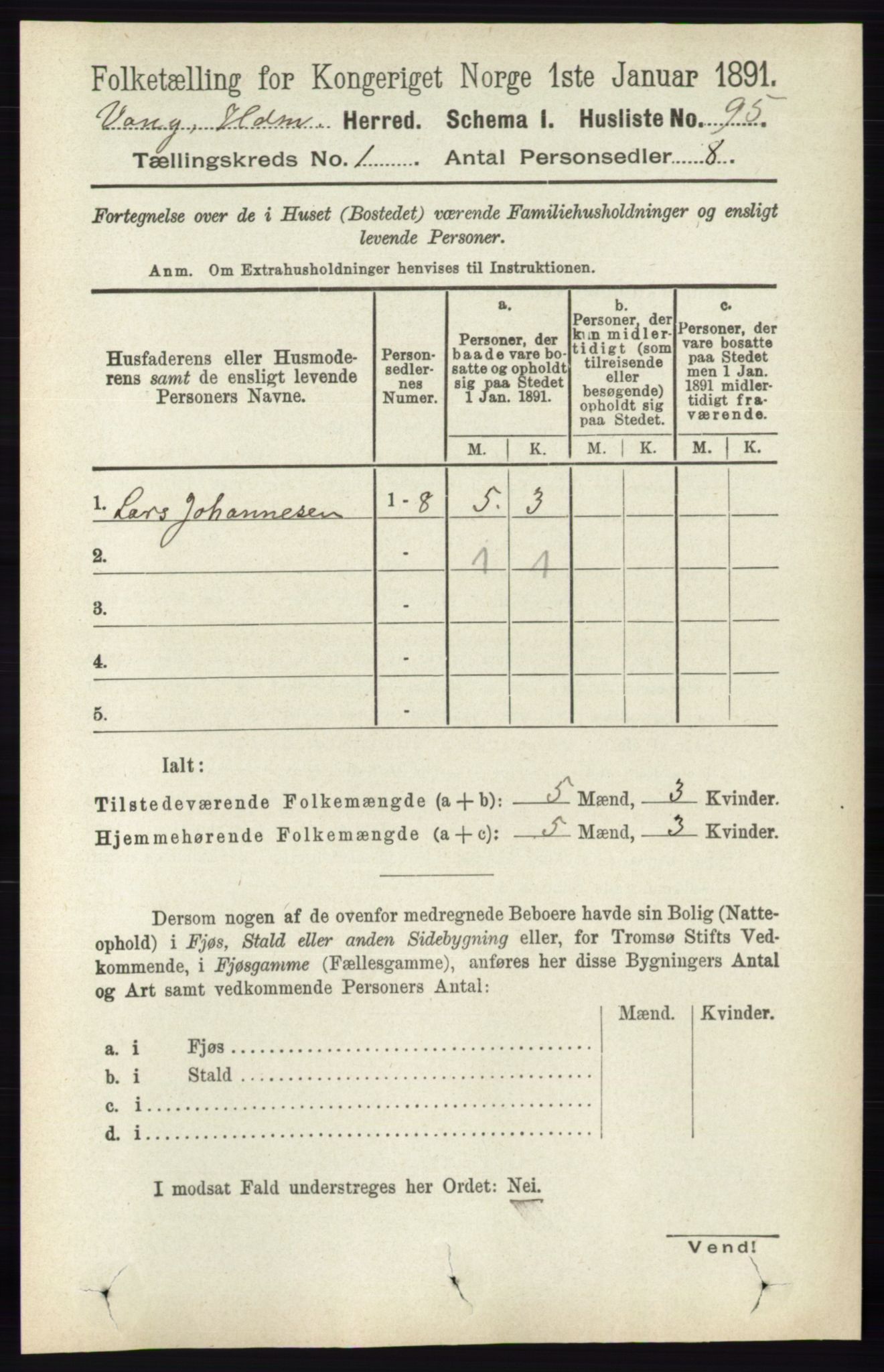 RA, Folketelling 1891 for 0414 Vang herred, 1891, s. 144