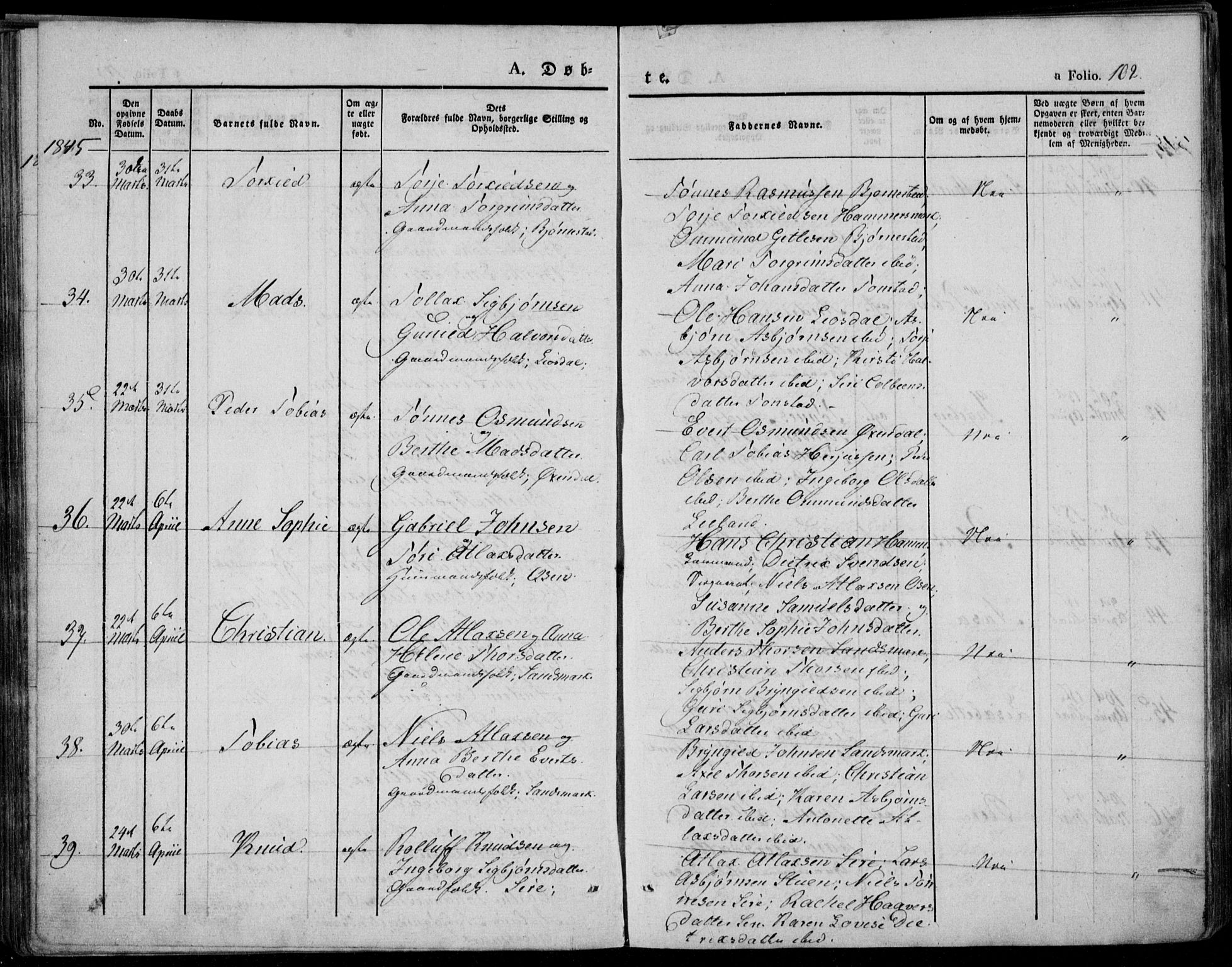 Bakke sokneprestkontor, AV/SAK-1111-0002/F/Fa/Faa/L0004: Ministerialbok nr. A 4, 1834-1846, s. 102