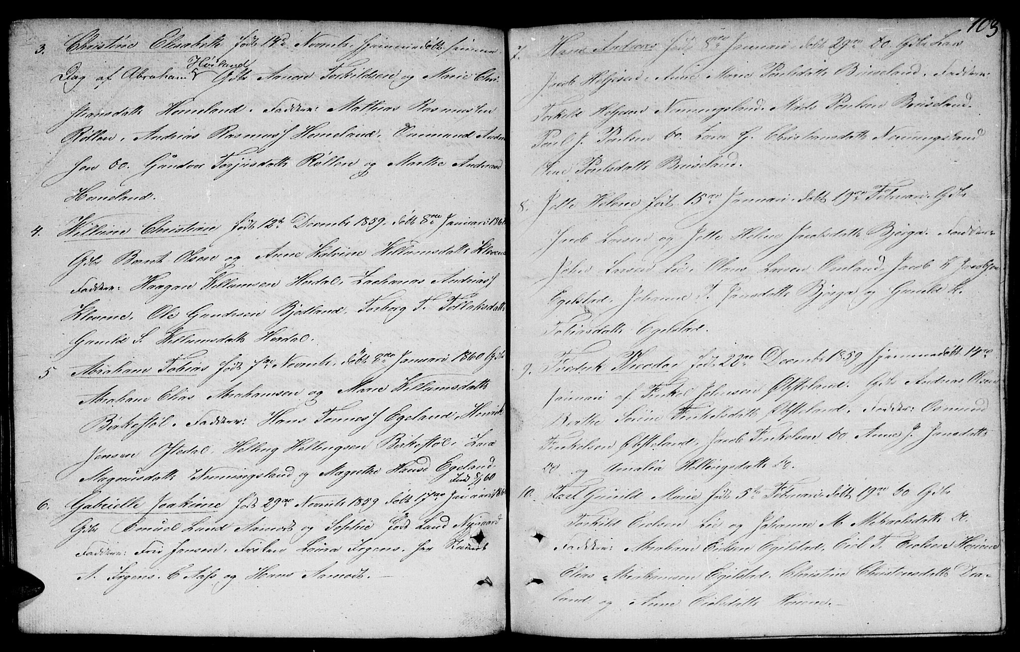 Lyngdal sokneprestkontor, AV/SAK-1111-0029/F/Fb/Fbc/L0002: Klokkerbok nr. B 2, 1849-1864, s. 103