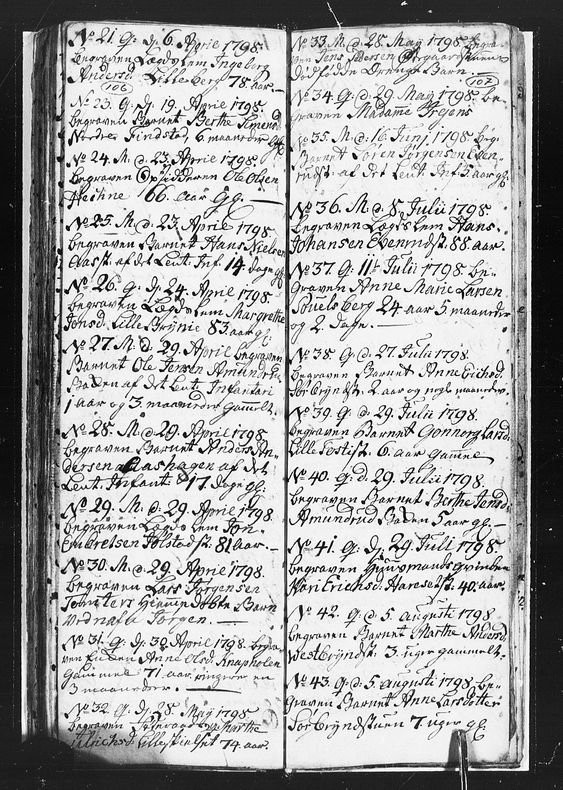 Romedal prestekontor, AV/SAH-PREST-004/L/L0002: Klokkerbok nr. 2, 1795-1800, s. 106-107