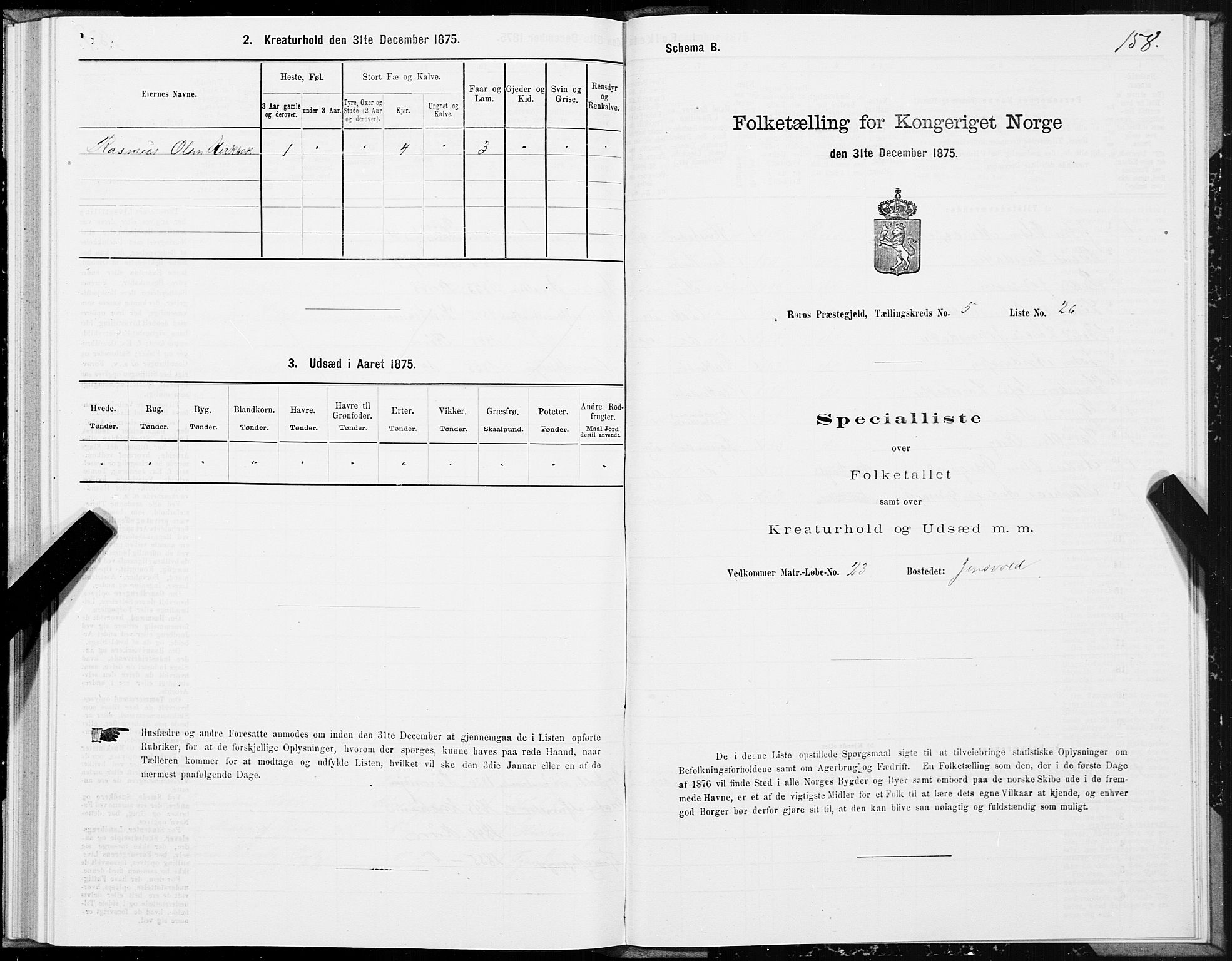 SAT, Folketelling 1875 for 1640P Røros prestegjeld, 1875, s. 3158