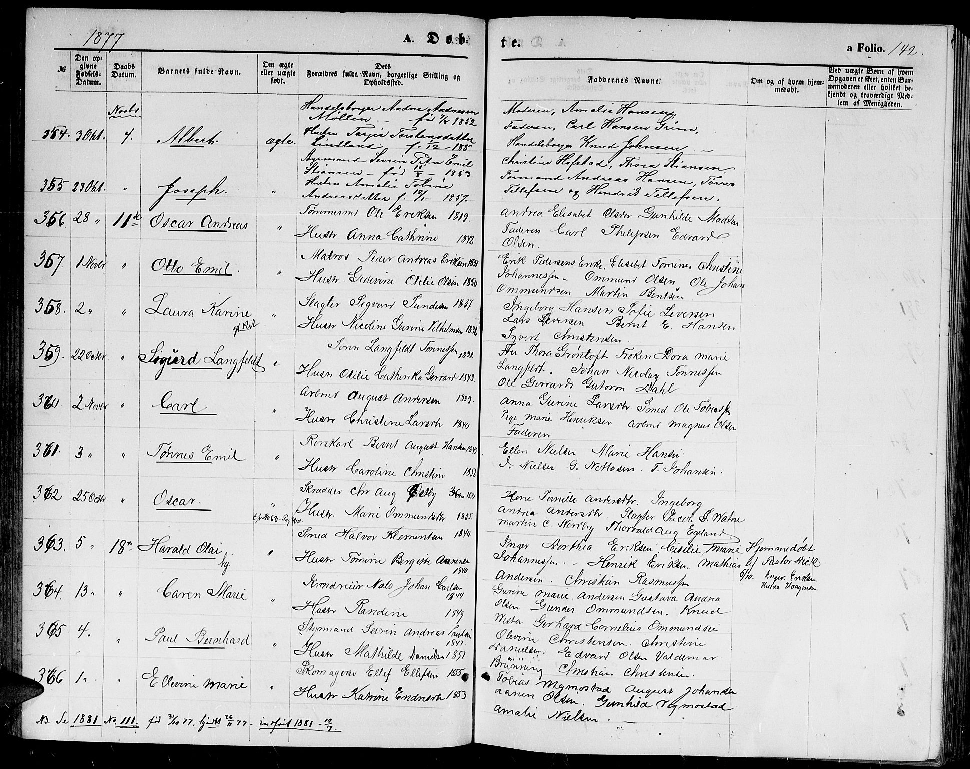Kristiansand domprosti, AV/SAK-1112-0006/F/Fb/L0013: Klokkerbok nr. B 13, 1871-1880, s. 142