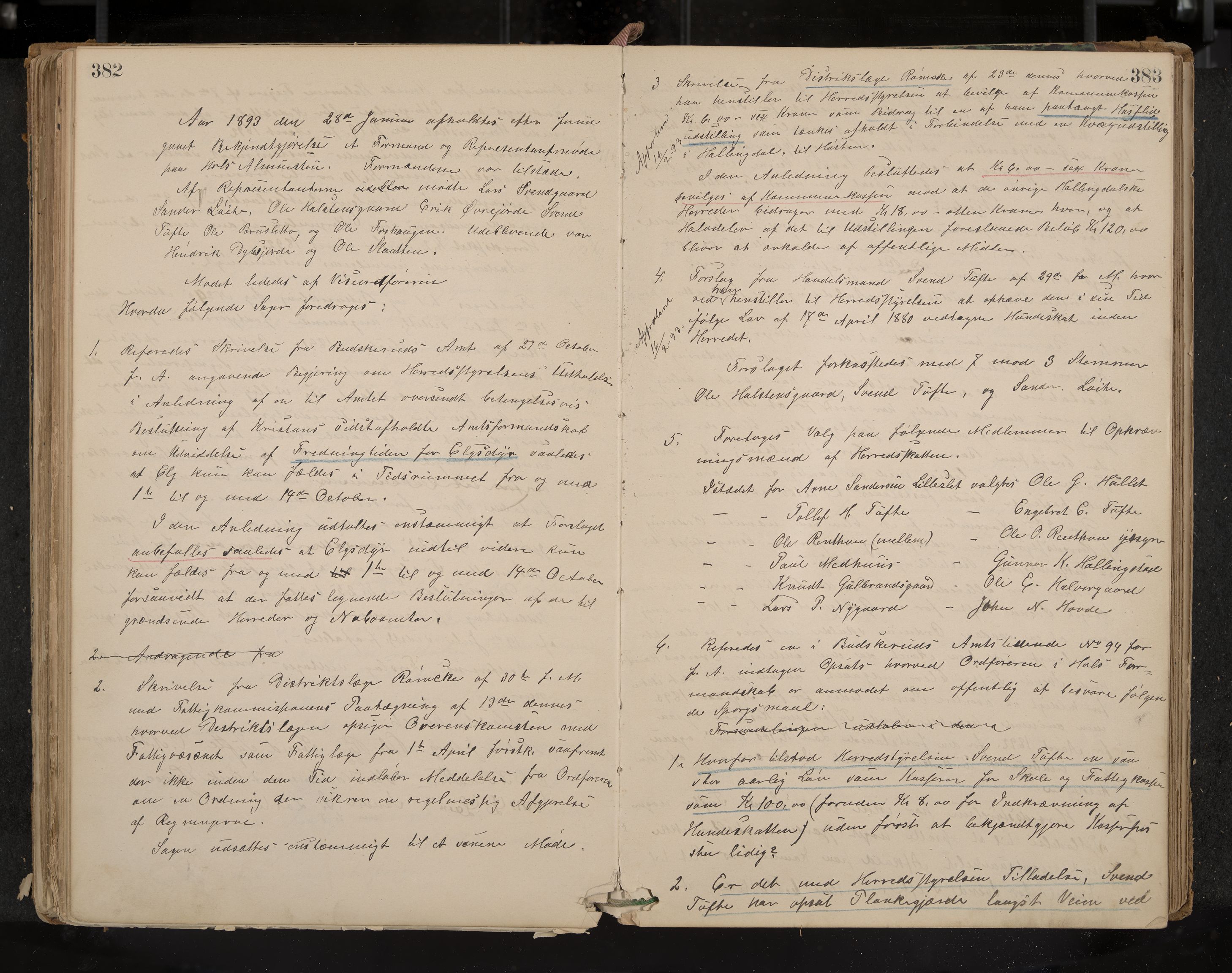 Hol formannskap og sentraladministrasjon, IKAK/0620021-1/A/L0001: Møtebok, 1877-1893, s. 382-383