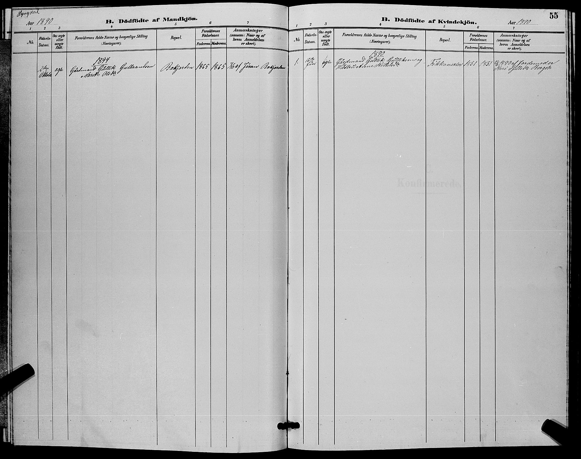 Flesberg kirkebøker, SAKO/A-18/G/Ga/L0004: Klokkerbok nr. I 4 /3, 1890-1898, s. 55