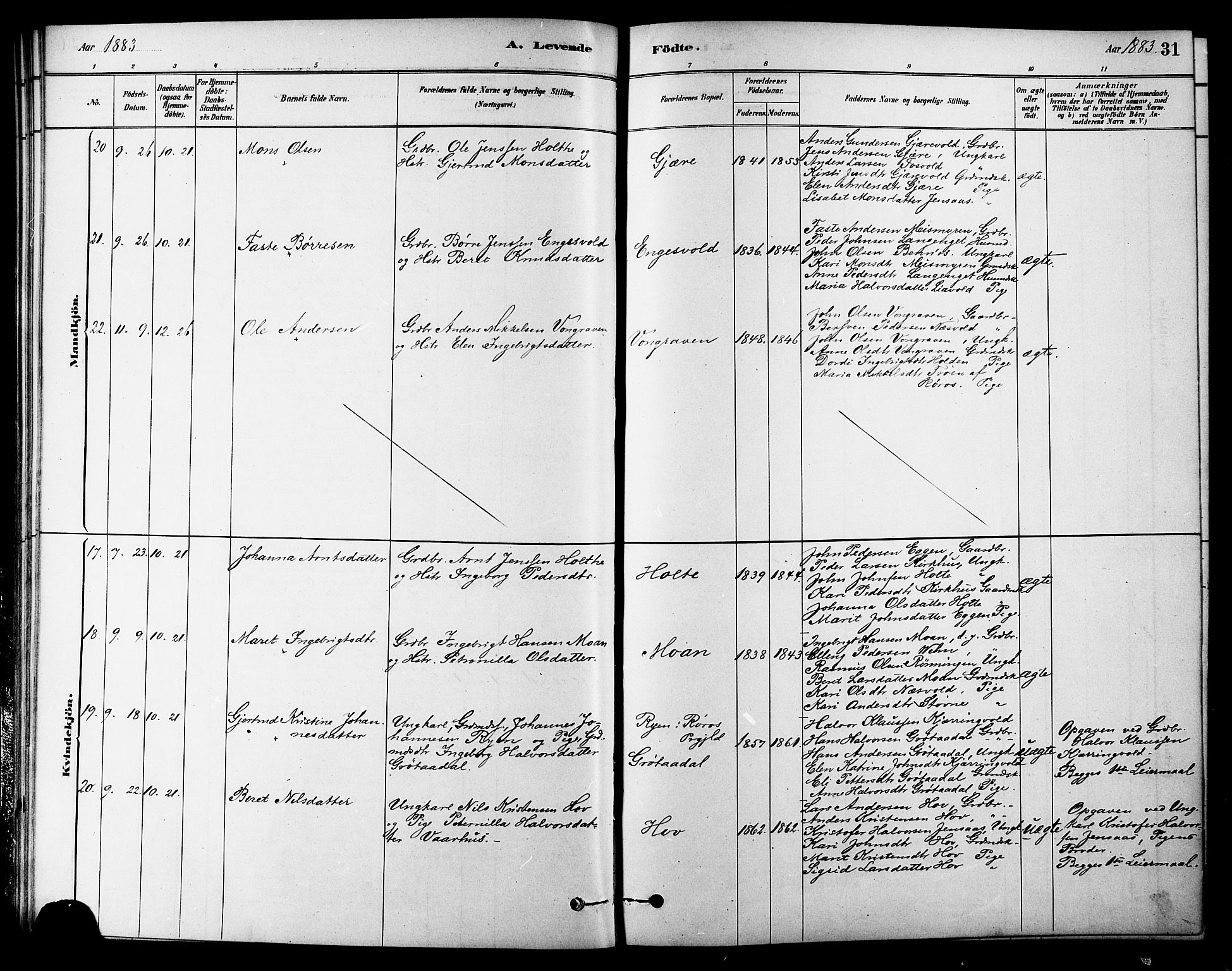 Ministerialprotokoller, klokkerbøker og fødselsregistre - Sør-Trøndelag, SAT/A-1456/686/L0983: Ministerialbok nr. 686A01, 1879-1890, s. 31