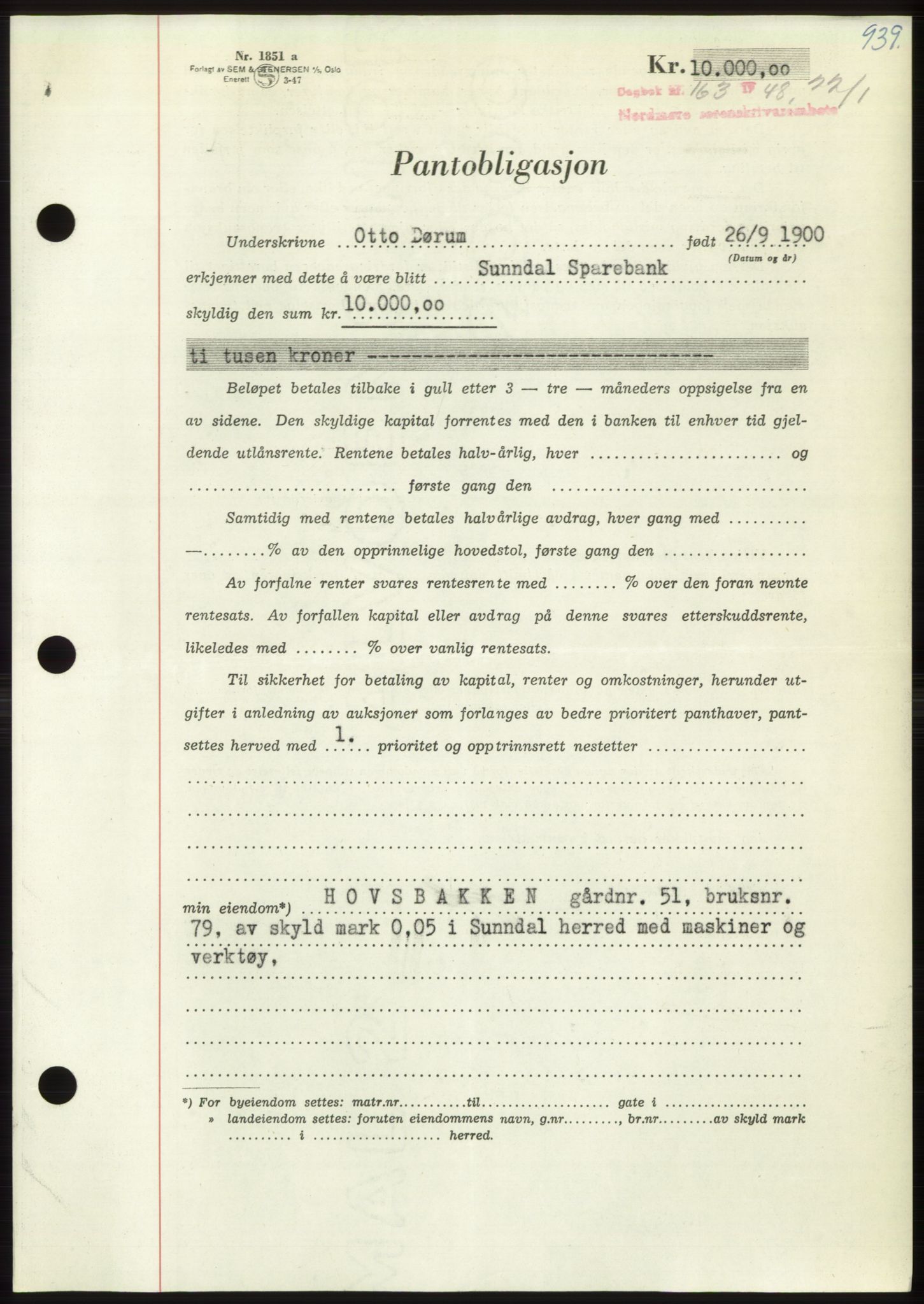 Nordmøre sorenskriveri, AV/SAT-A-4132/1/2/2Ca: Pantebok nr. B97, 1947-1948, Dagboknr: 163/1948