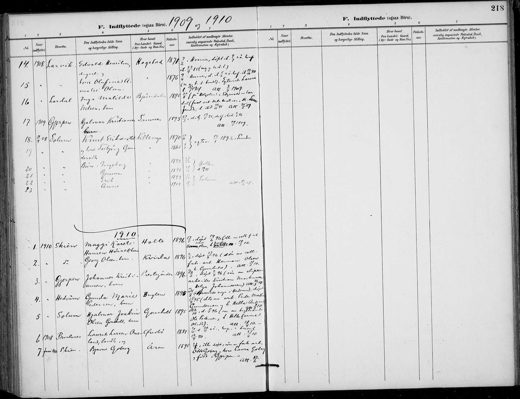 Siljan kirkebøker, AV/SAKO-A-300/F/Fa/L0003: Ministerialbok nr. 3, 1896-1910, s. 218
