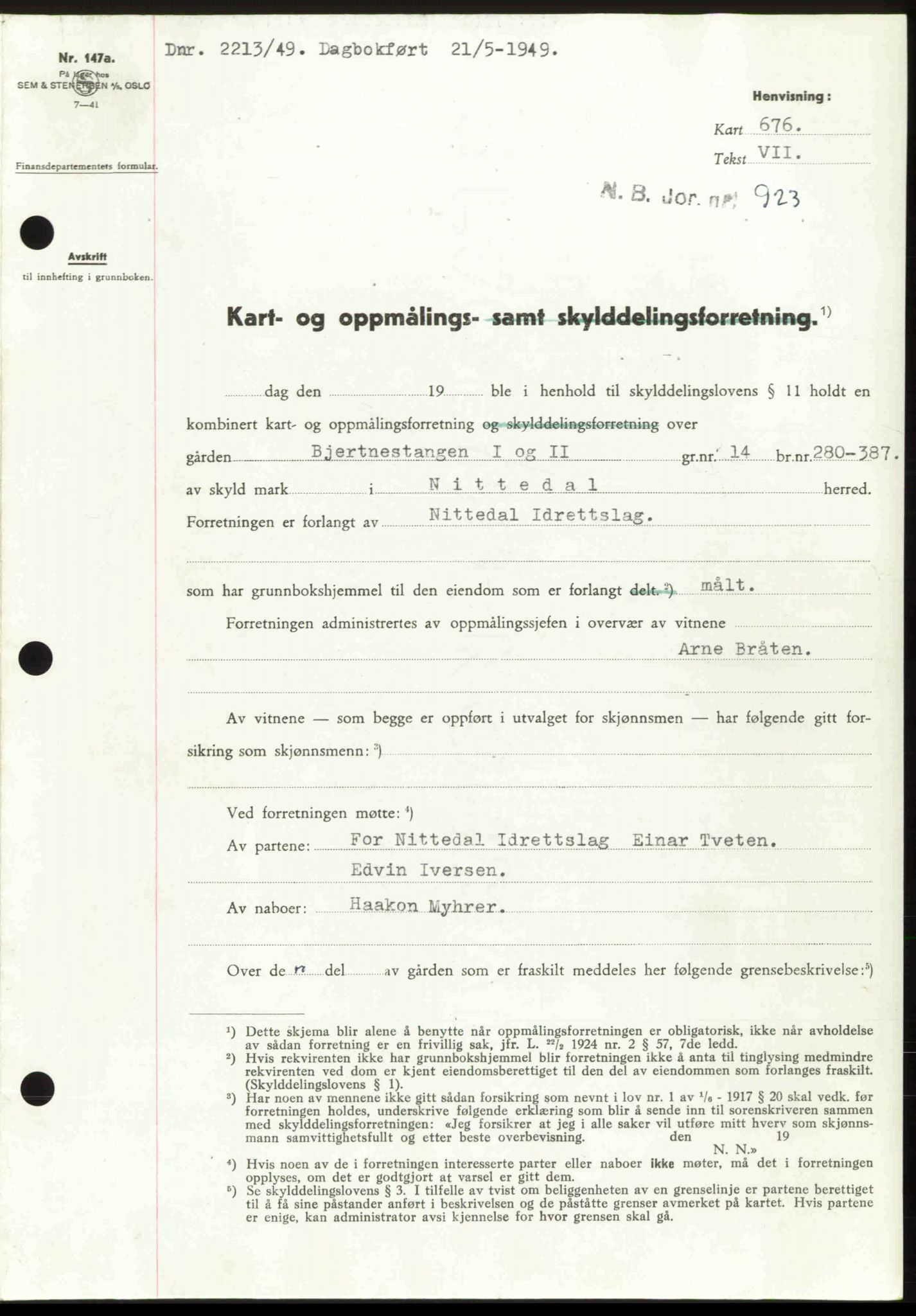 Nedre Romerike sorenskriveri, SAO/A-10469/G/Gb/Gbd/L0025: Pantebok nr. 25, 1949-1949, Dagboknr: 2213/1949