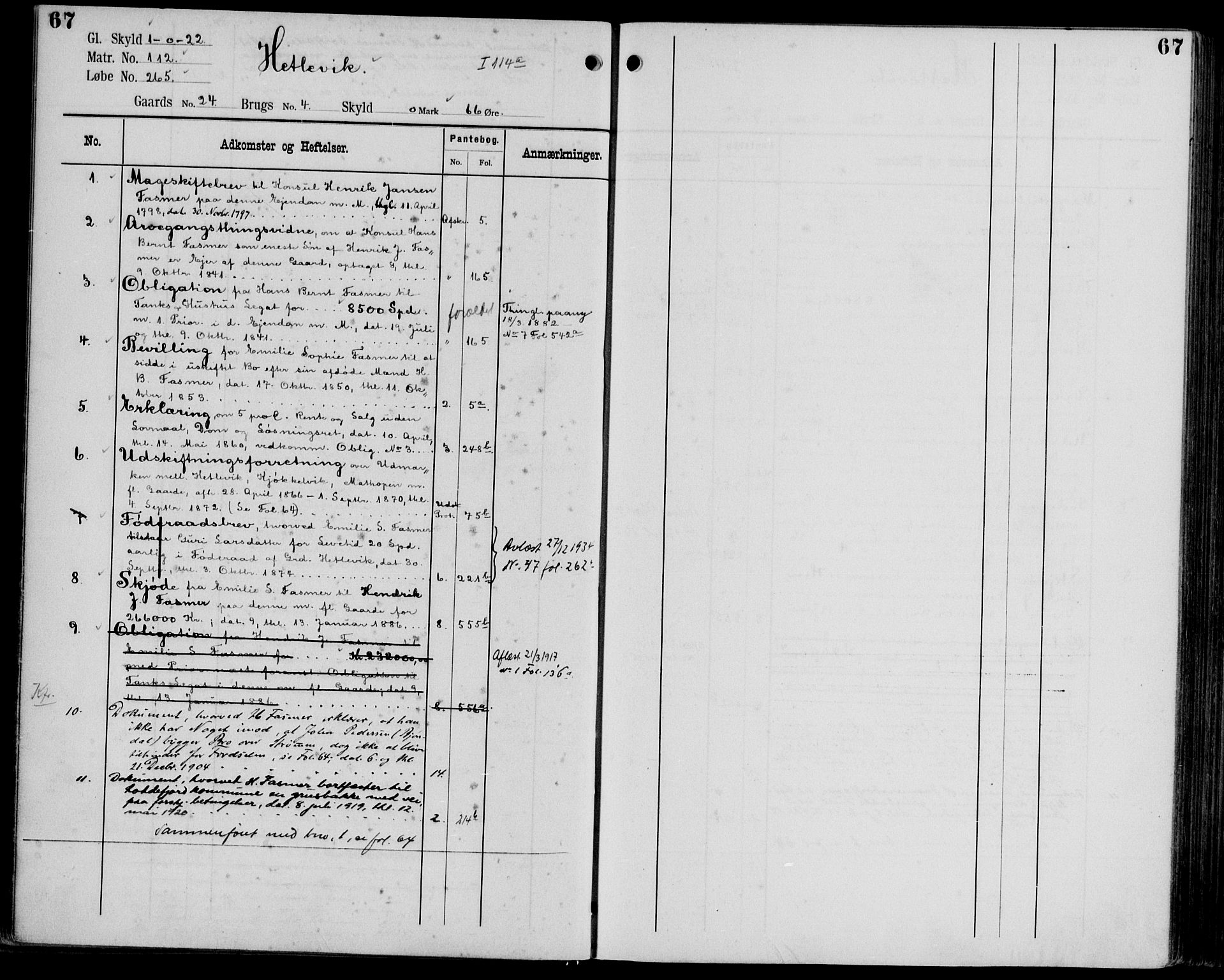 Midhordland sorenskriveri, AV/SAB-A-3001/1/G/Ga/Gab/L0106: Panteregister nr. II.A.b.106, s. 67