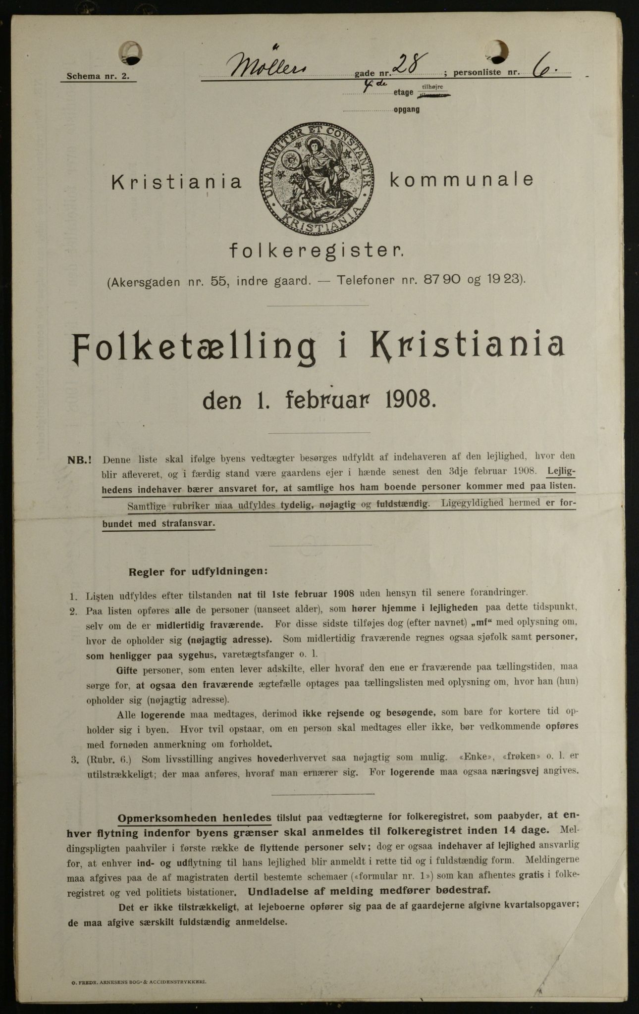 OBA, Kommunal folketelling 1.2.1908 for Kristiania kjøpstad, 1908, s. 61500