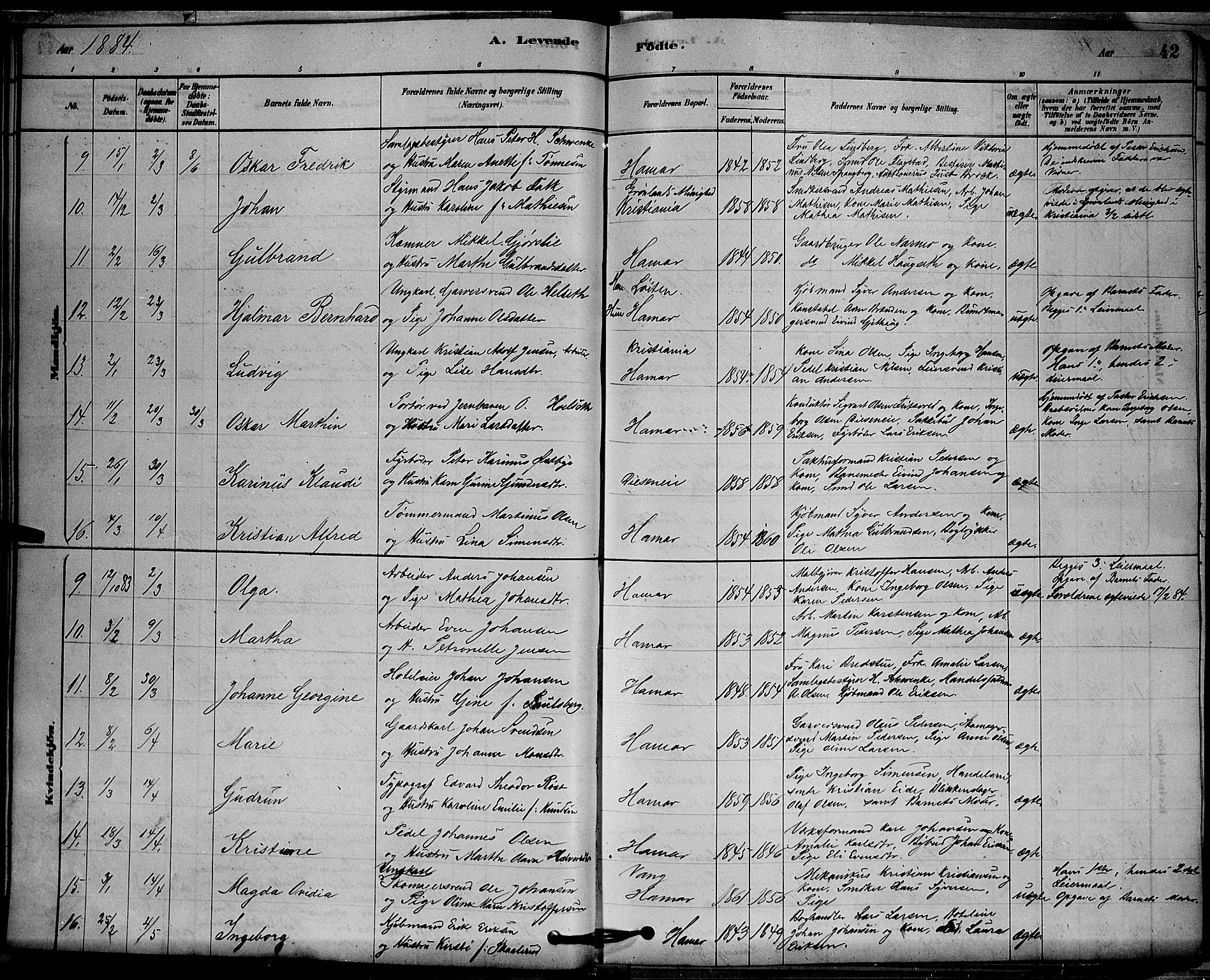 Vang prestekontor, Hedmark, AV/SAH-PREST-008/H/Ha/Hab/L0012: Klokkerbok nr. 12, 1878-1889, s. 42