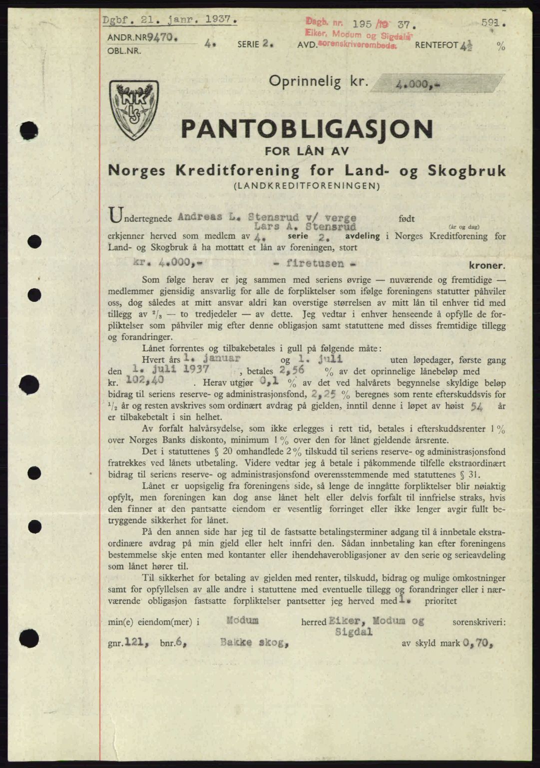 Eiker, Modum og Sigdal sorenskriveri, SAKO/A-123/G/Ga/Gab/L0034: Pantebok nr. A4, 1936-1937, Dagboknr: 195/1937