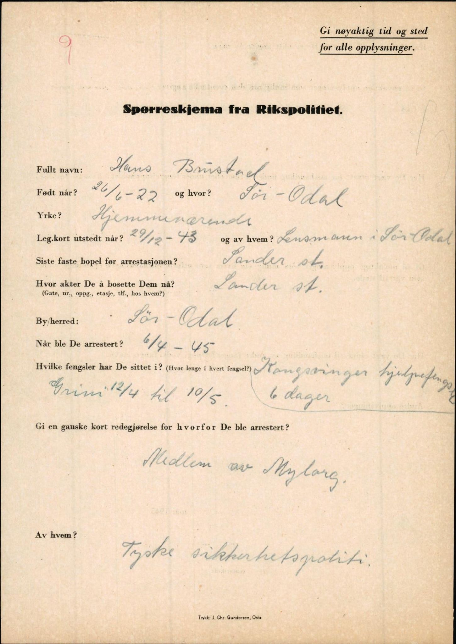 Rikspolitisjefen, AV/RA-S-1560/L/L0002: Berg, Alf - Bråthen, Thorleif, 1940-1945, s. 1148