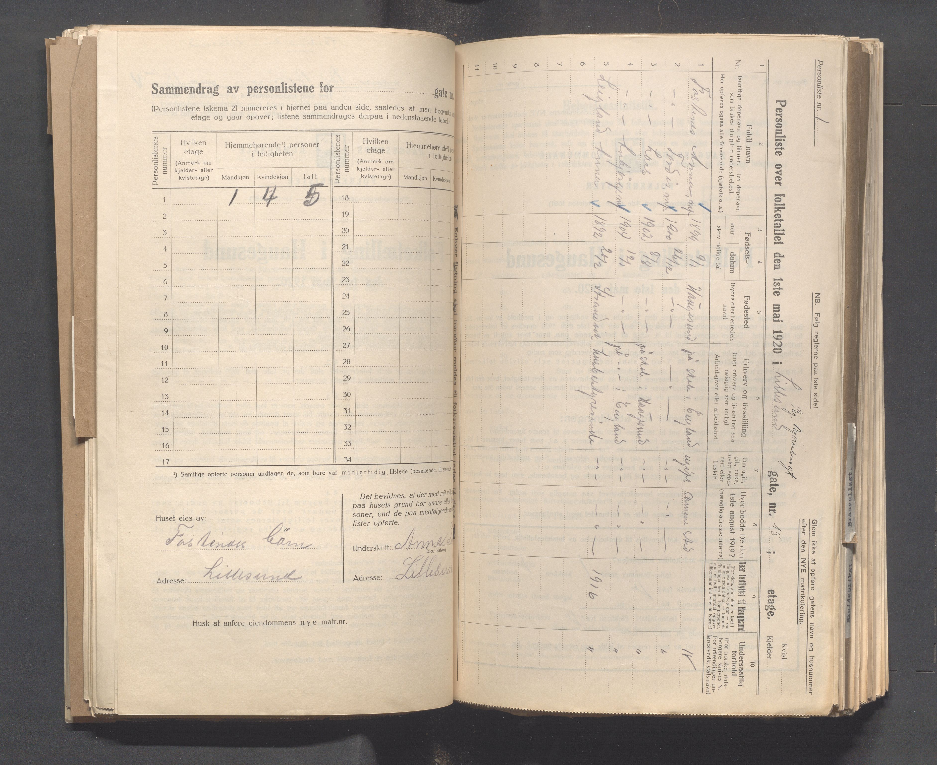 IKAR, Kommunal folketelling 1.5.1920 for Haugesund, 1920, s. 156