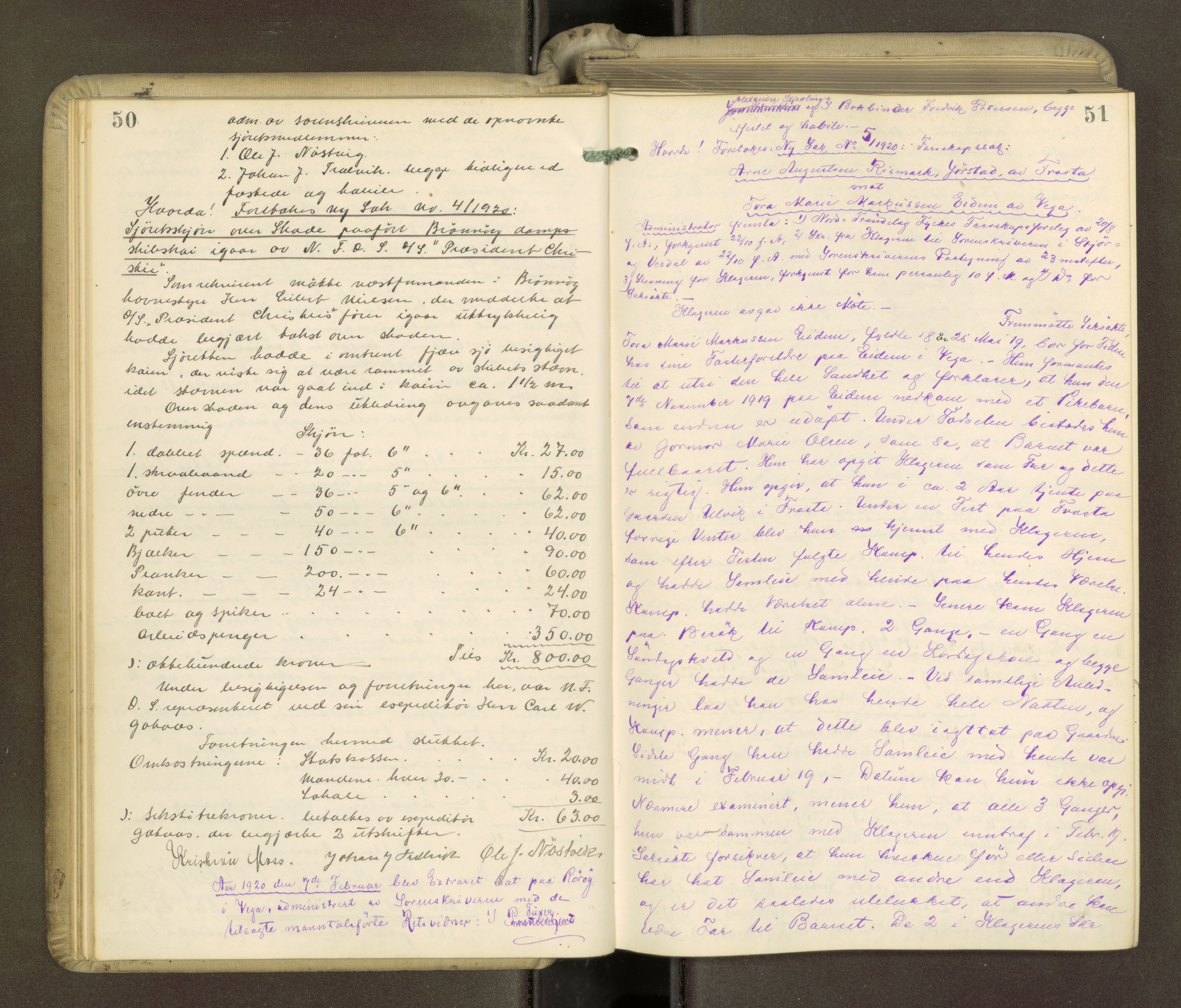 Brønnøy sorenskriveri, AV/SAT-A-4170/1/1/1B/L0001: Ekstrarettsprotokoll, 1919-1926, s. 50-51