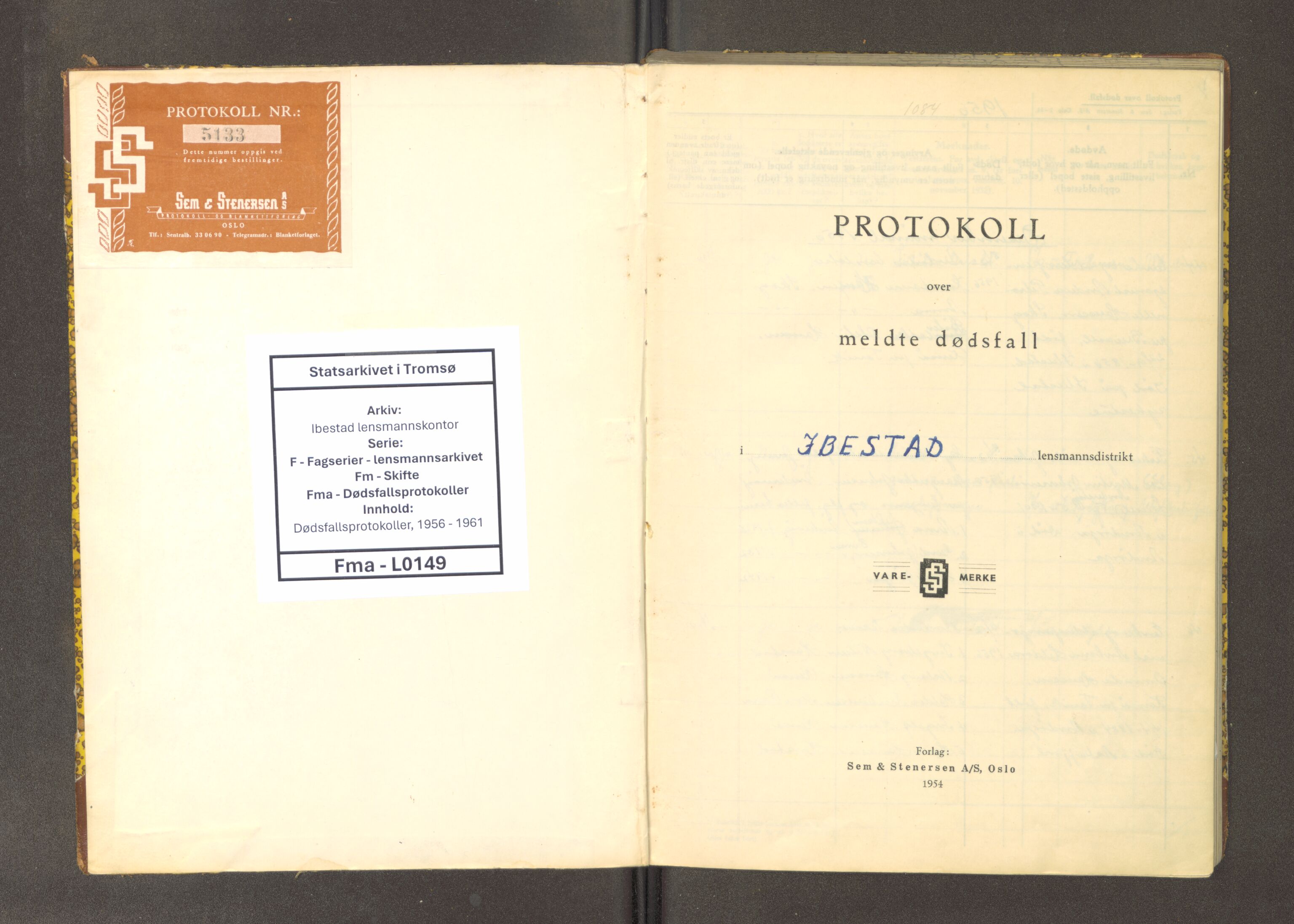 Ibestad lensmannskontor, AV/SATØ-S-1499/F/Fm/Fma/L0149: Dødsfallsprotokoll for Ibestad lensmannsdistrikt, 1956-1961
