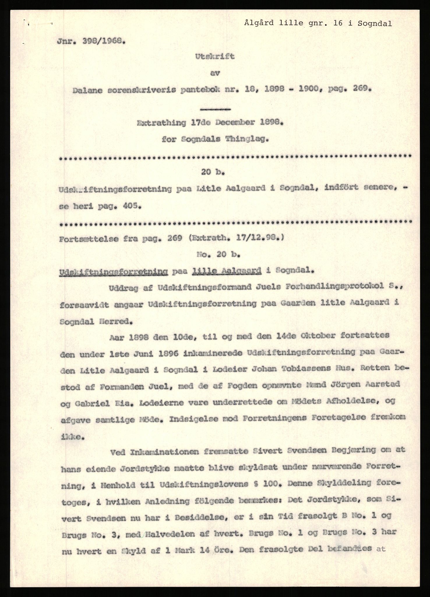 Statsarkivet i Stavanger, AV/SAST-A-101971/03/Y/Yj/L0100: Avskrifter sortert etter gårdsnavn: Ålgård - Årsland, 1750-1930, s. 41