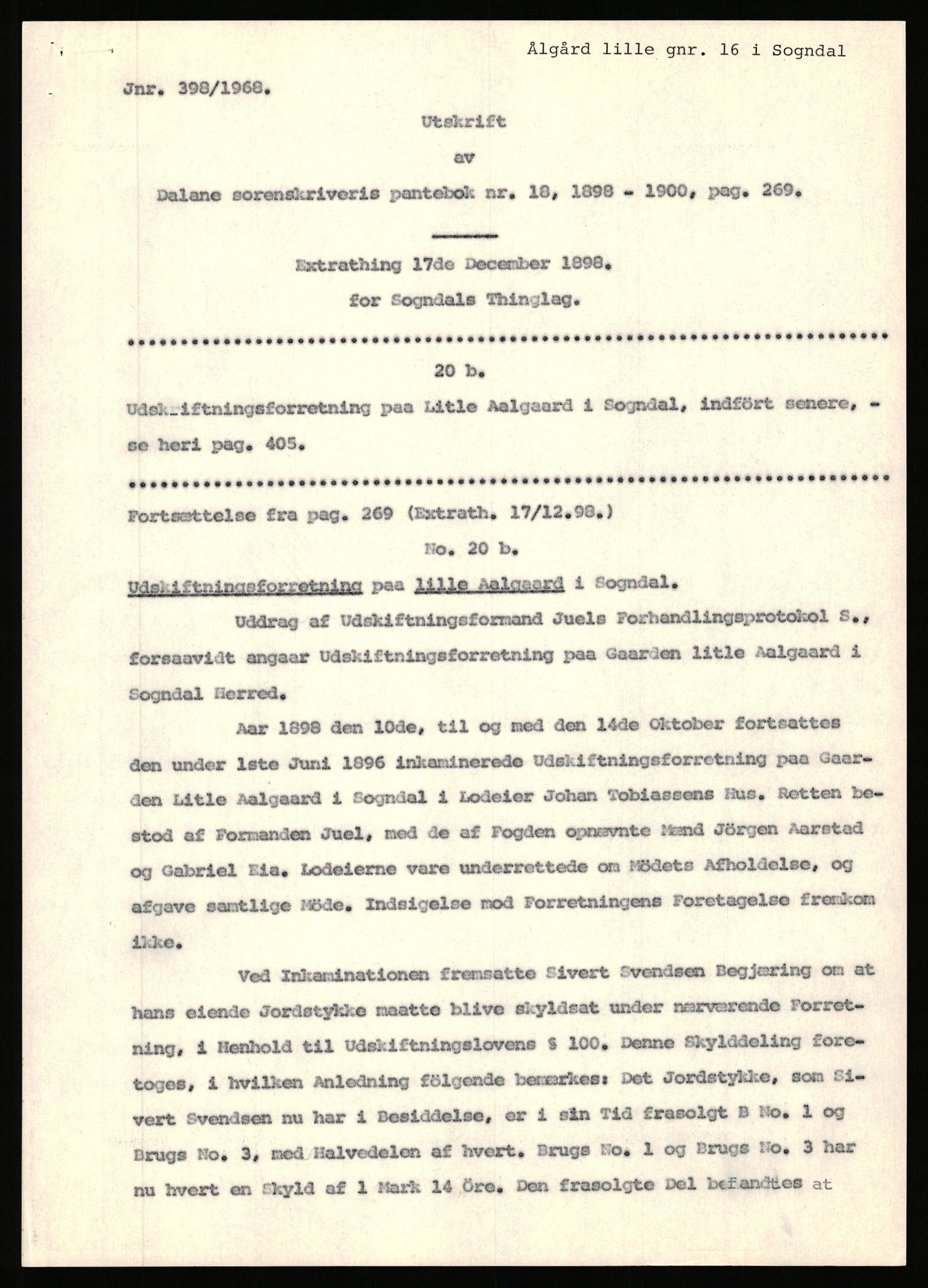 Statsarkivet i Stavanger, SAST/A-101971/03/Y/Yj/L0100: Avskrifter sortert etter gårdsnavn: Ålgård - Årsland, 1750-1930, s. 41