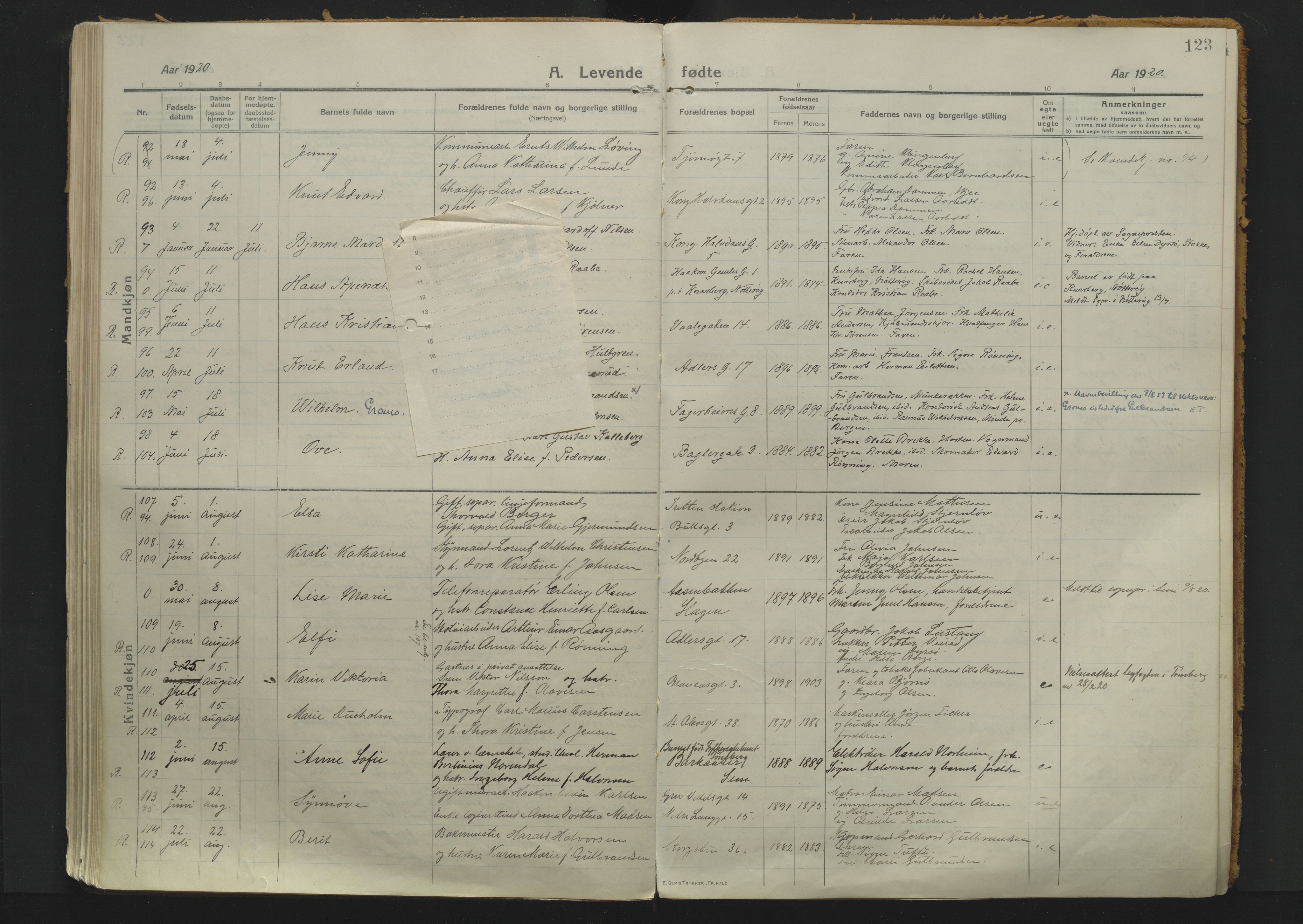 Tønsberg kirkebøker, AV/SAKO-A-330/F/Fa/L0017: Ministerialbok nr. I 17, 1913-1929, s. 124