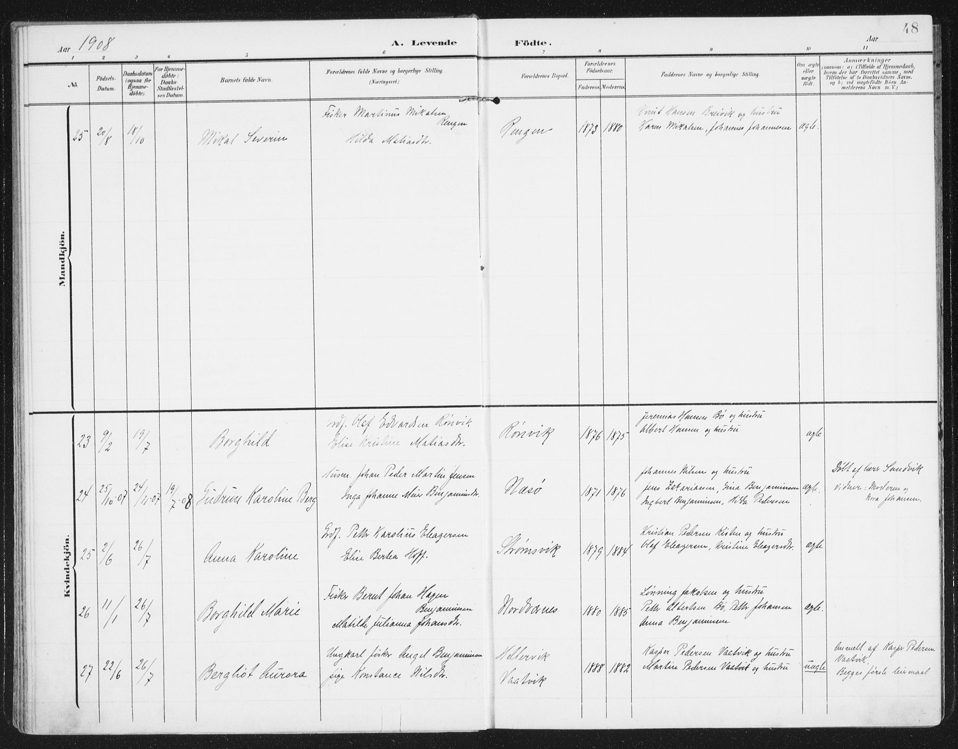 Ministerialprotokoller, klokkerbøker og fødselsregistre - Nordland, AV/SAT-A-1459/841/L0612: Ministerialbok nr. 841A15, 1902-1910, s. 48