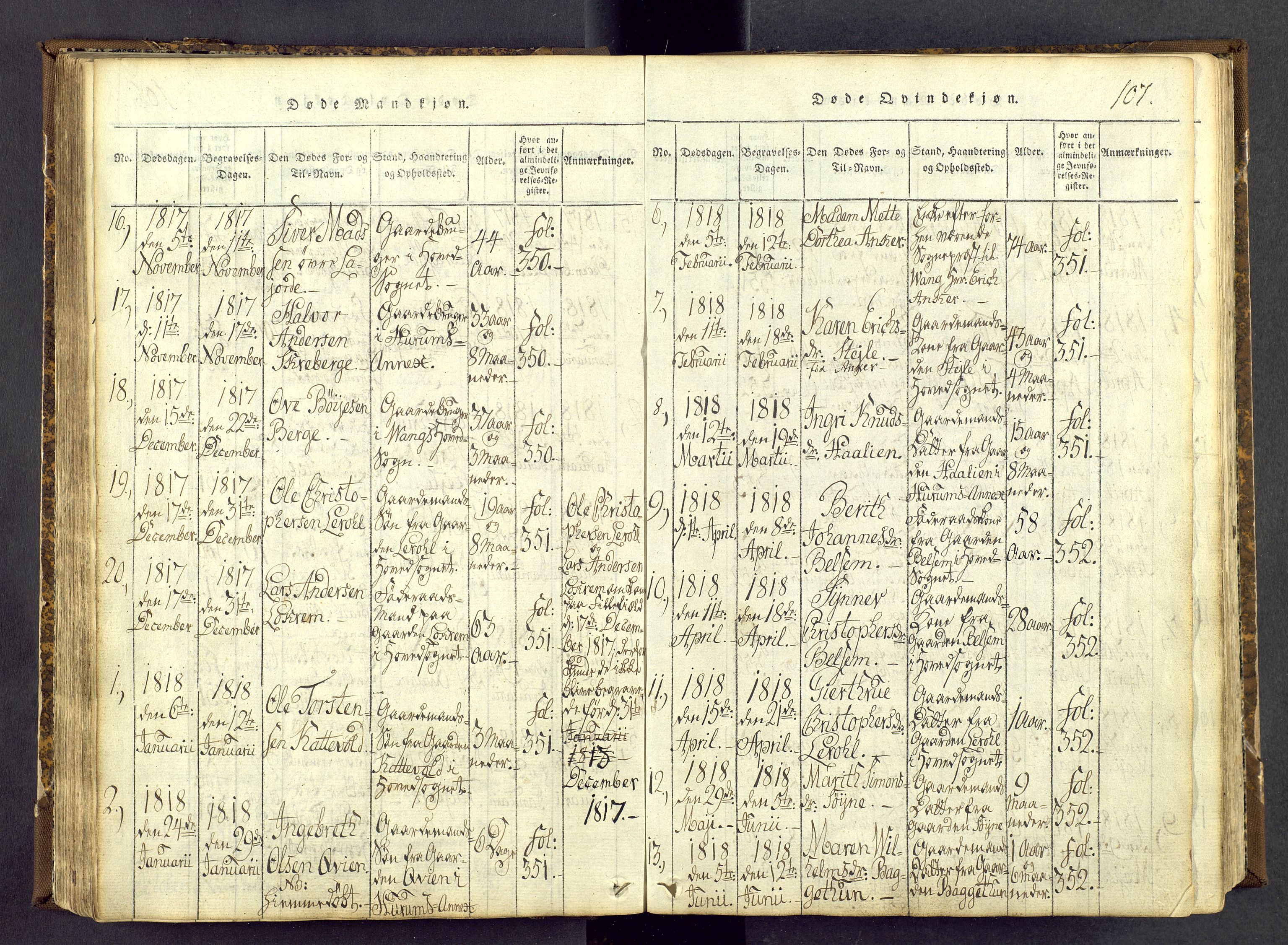 Vang prestekontor, Valdres, AV/SAH-PREST-140/H/Ha/L0004: Ministerialbok nr. 4, 1814-1831, s. 107