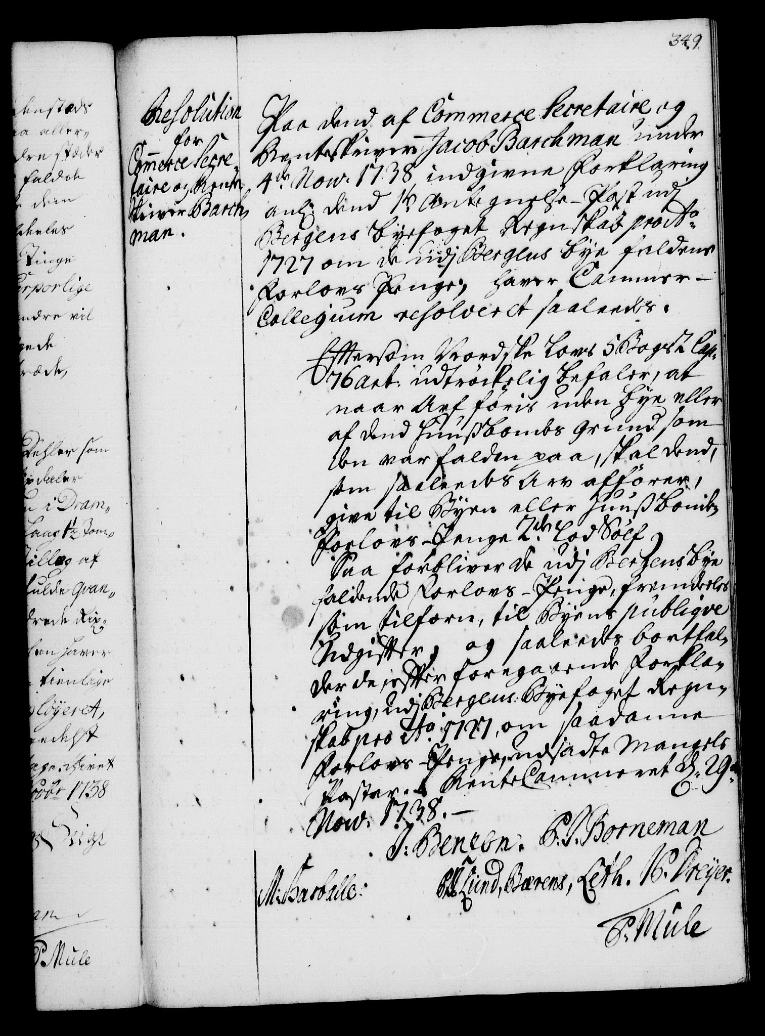 Rentekammeret, Kammerkanselliet, RA/EA-3111/G/Gg/Gga/L0004: Norsk ekspedisjonsprotokoll med register (merket RK 53.4), 1734-1741, s. 349